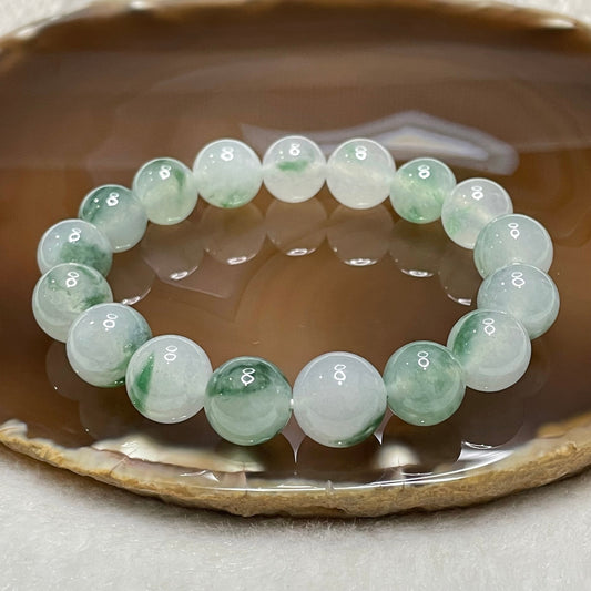 Type A Semi Icy Piao Hua Jade Jadeite Bracelet 40.74g 16cm 12.1mm bead 17 beads