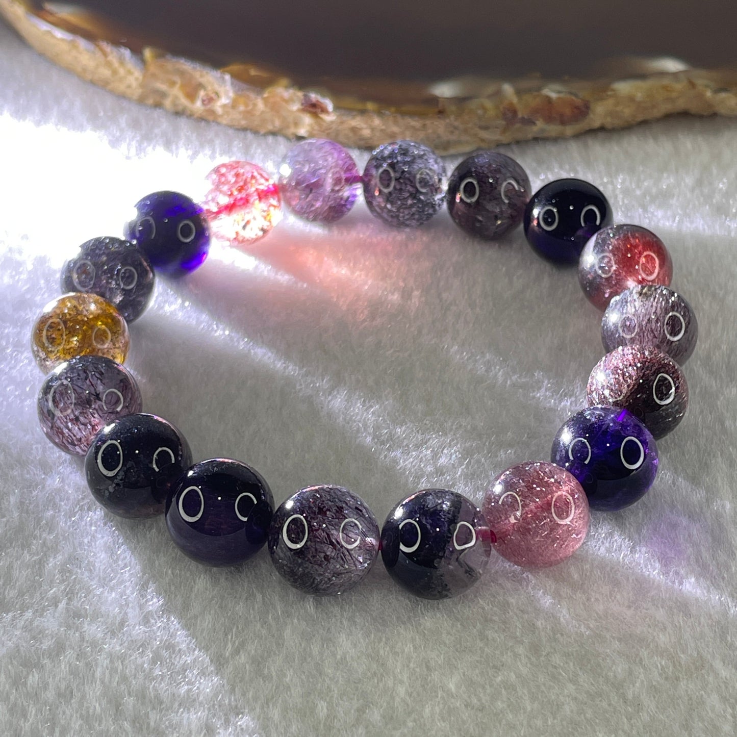 Very Very Good Grade Natural Blackcurrant Super 7 Beads Bracelet 39.86g 17cm 11.8mm 18Beads