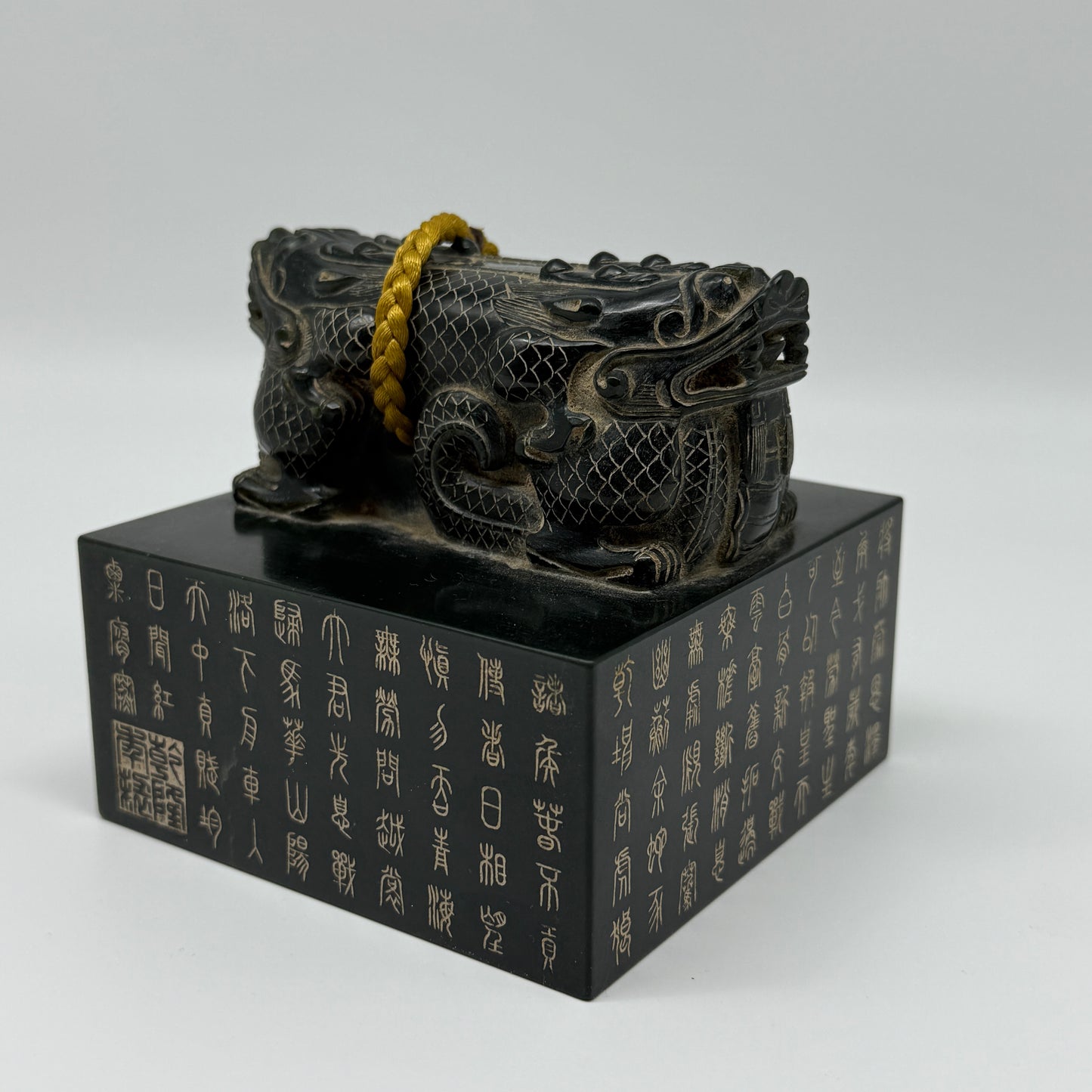 Rare Antique Natural Dark Green Nephrite Double Headed Dragon Seal 2,281.0g 107.1 by 106.7 by 100.0mm