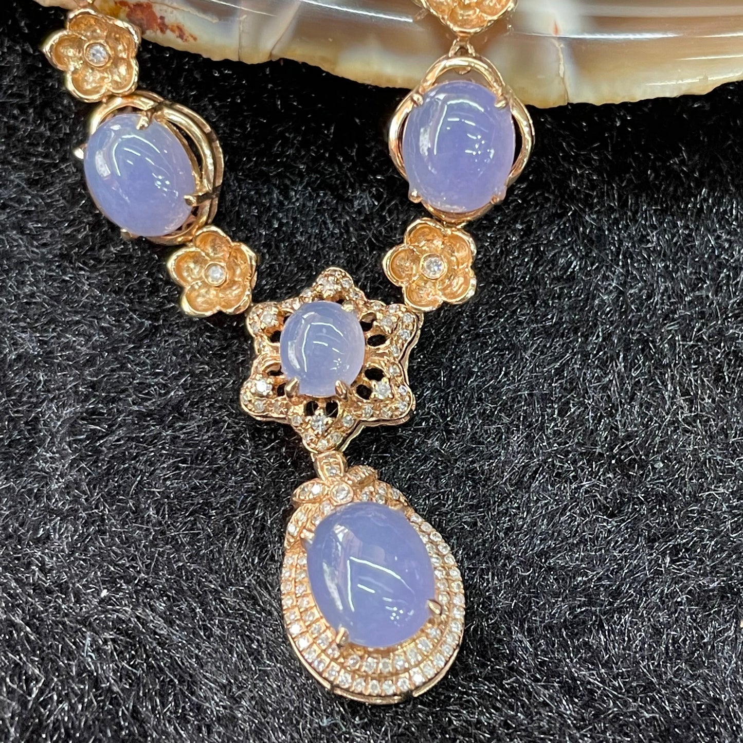 Type A Lavender Jade Jadeite Necklace 18k gold & diamonds - 8.35g