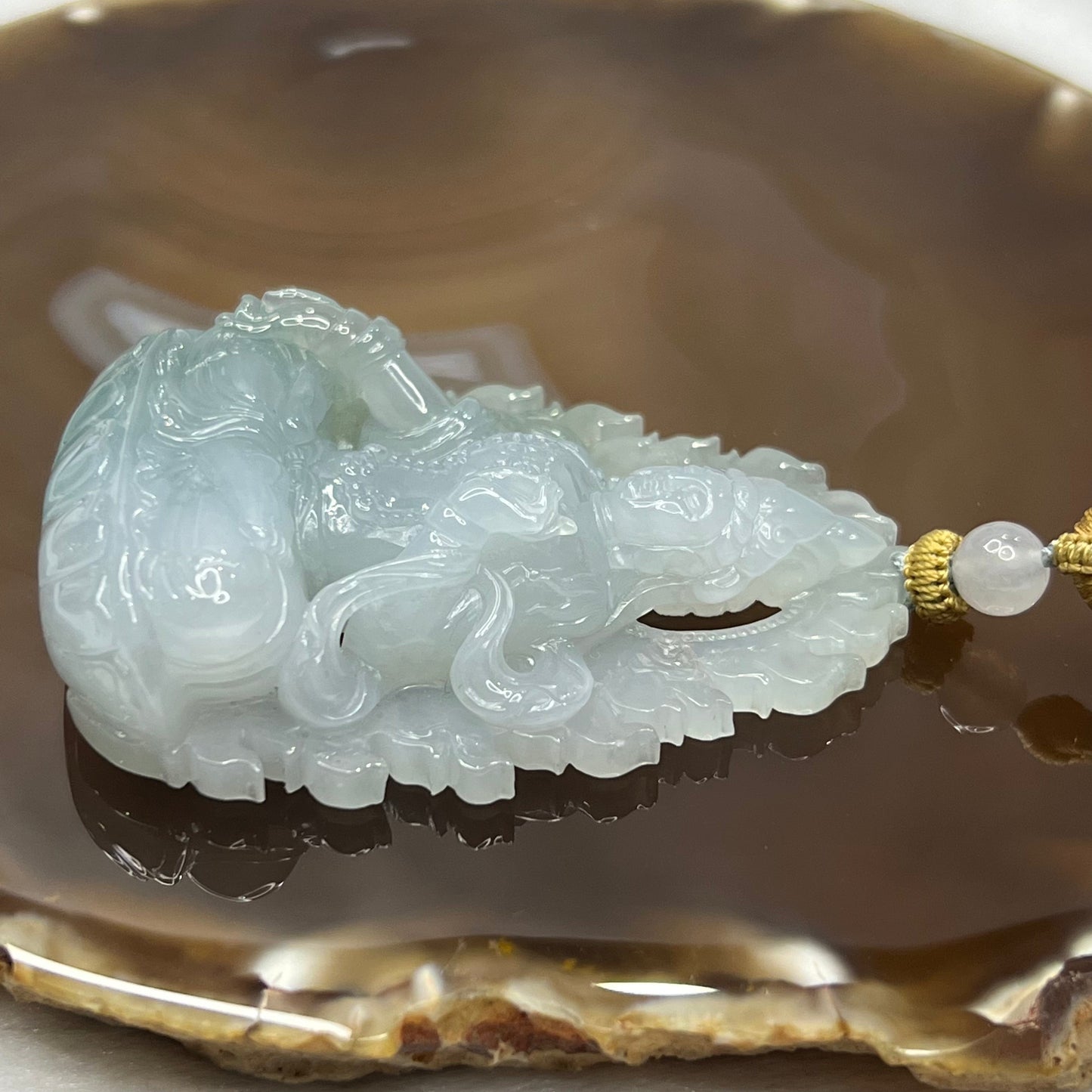 Rare Great Grand Master Icy Blue Green Jadeite Guan Yin 59.41g 65.1 by 45.6 by 15.5 mm