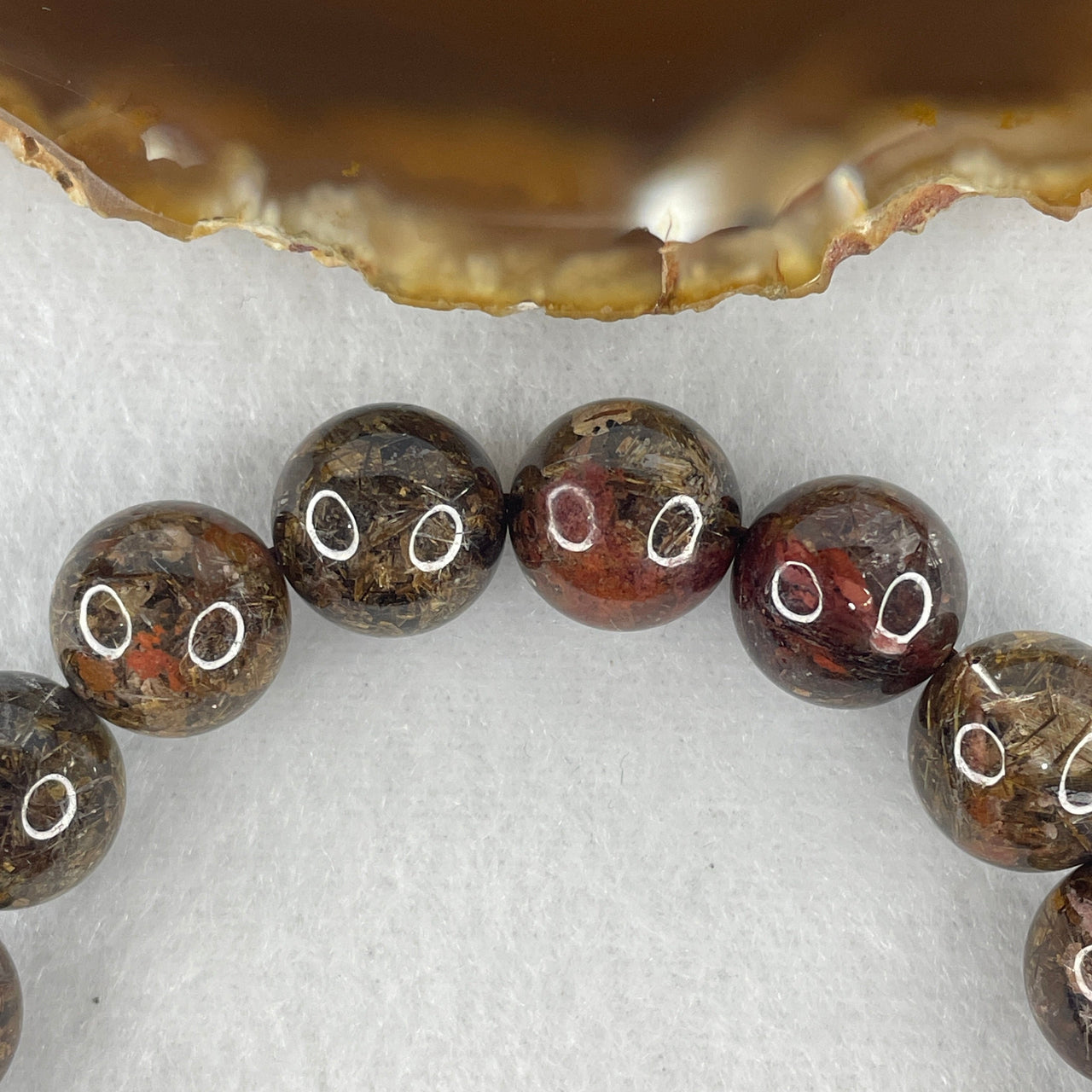 Collector Grade Natural Golden Rutilated & Phantom Quartz Bead Bracelet | High-Density Rutile Hair Gemstone Stretch Bracelet (46.25g | 17cm | 12.4mm Beads | 17 Beads)