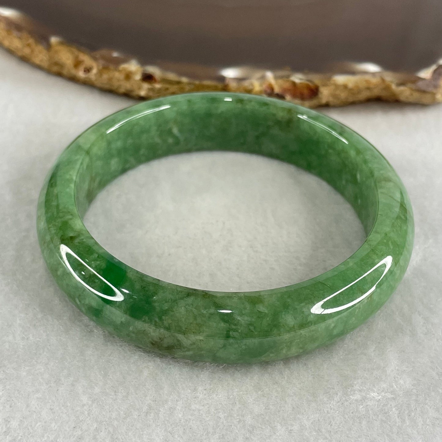 Rare Type A Full Spicy Green Jadeite Bangle 55.95g Inner Diameter 55.2mm 13.5 by 7.8mm (Slight Internal Lines)