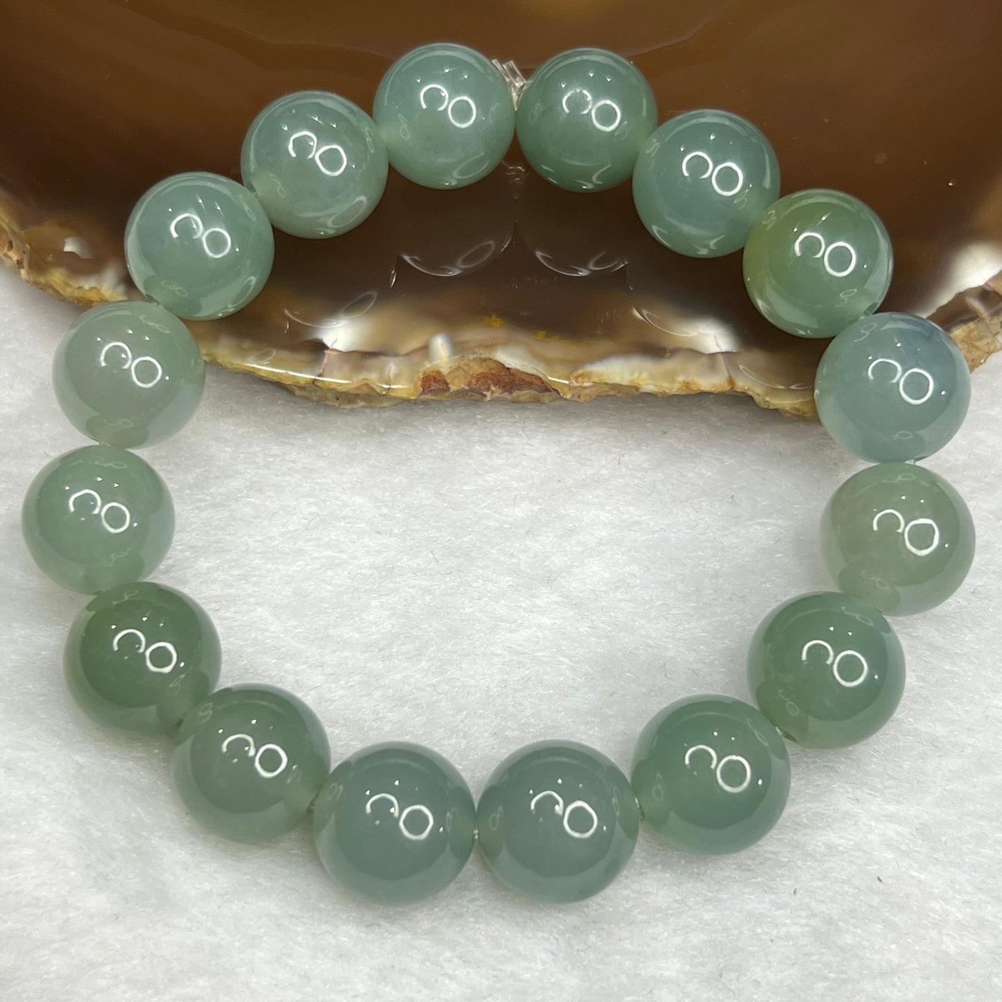 RARE Type A Semi Icy Sky blue and Green Bracelet 59.76g 13.0mm/bead 16 Beads
