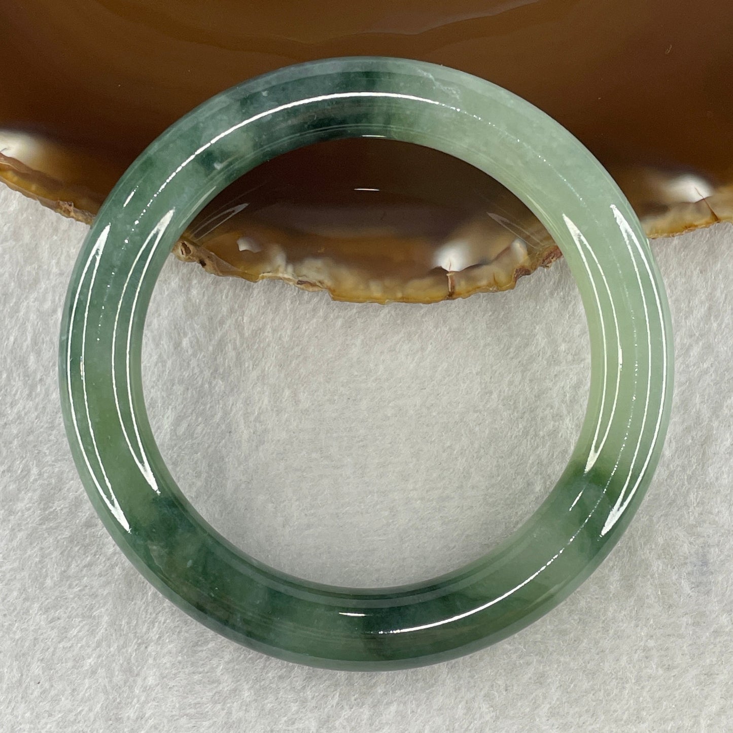 Certified Type A Natural Jelly Green with Dark Green Piao Hua Jadeite Bangle 52.87g Inner Diameter 56.0mm 9.5 by 10.1mm (Very Very Slight External Rough)