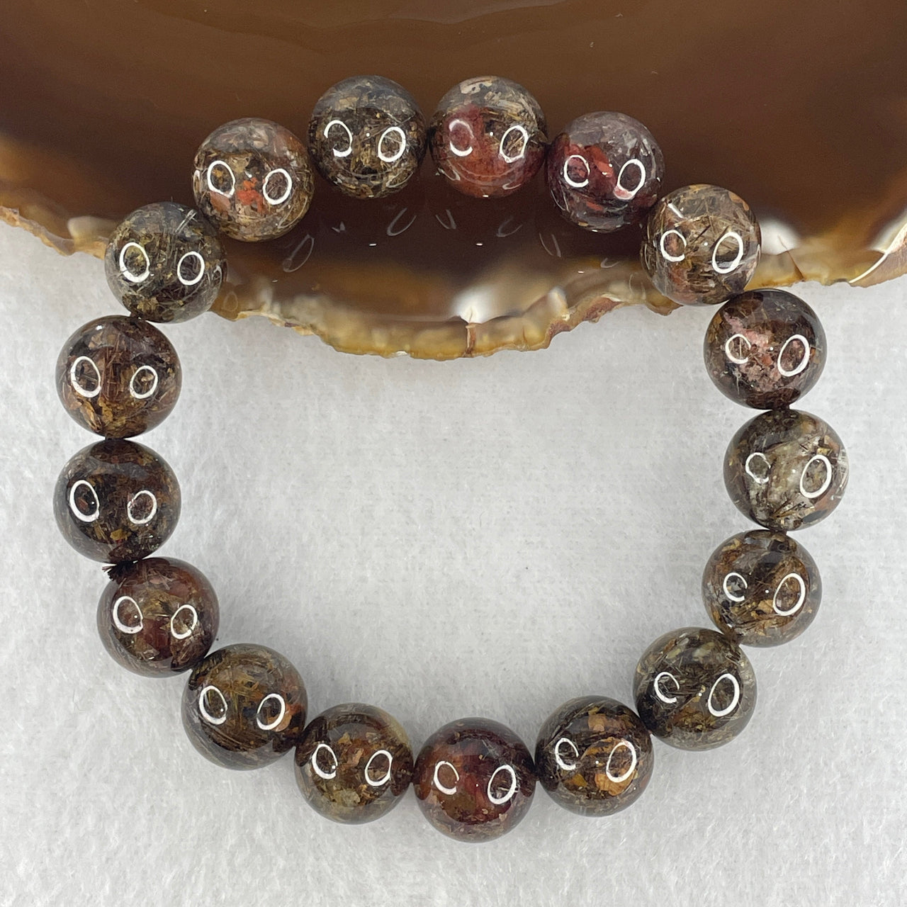 Collector Grade Natural Golden Rutilated & Phantom Quartz Bead Bracelet | High-Density Rutile Hair Gemstone Stretch Bracelet (46.25g | 17cm | 12.4mm Beads | 17 Beads)
