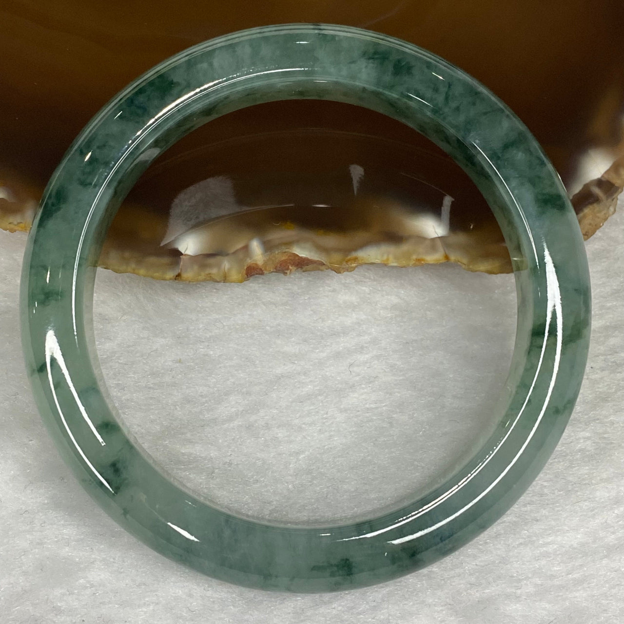 Rare High End ICY Type A Piao Hua Jadeite Bangle 60.19g 56.5mm 12.4 by 8.7mm