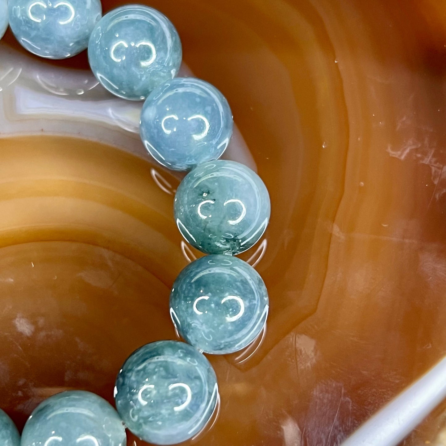 Rare Type A Jadeite Sky Blue Jadeite Bracelet 64.77g 13.6mm 15 Beads