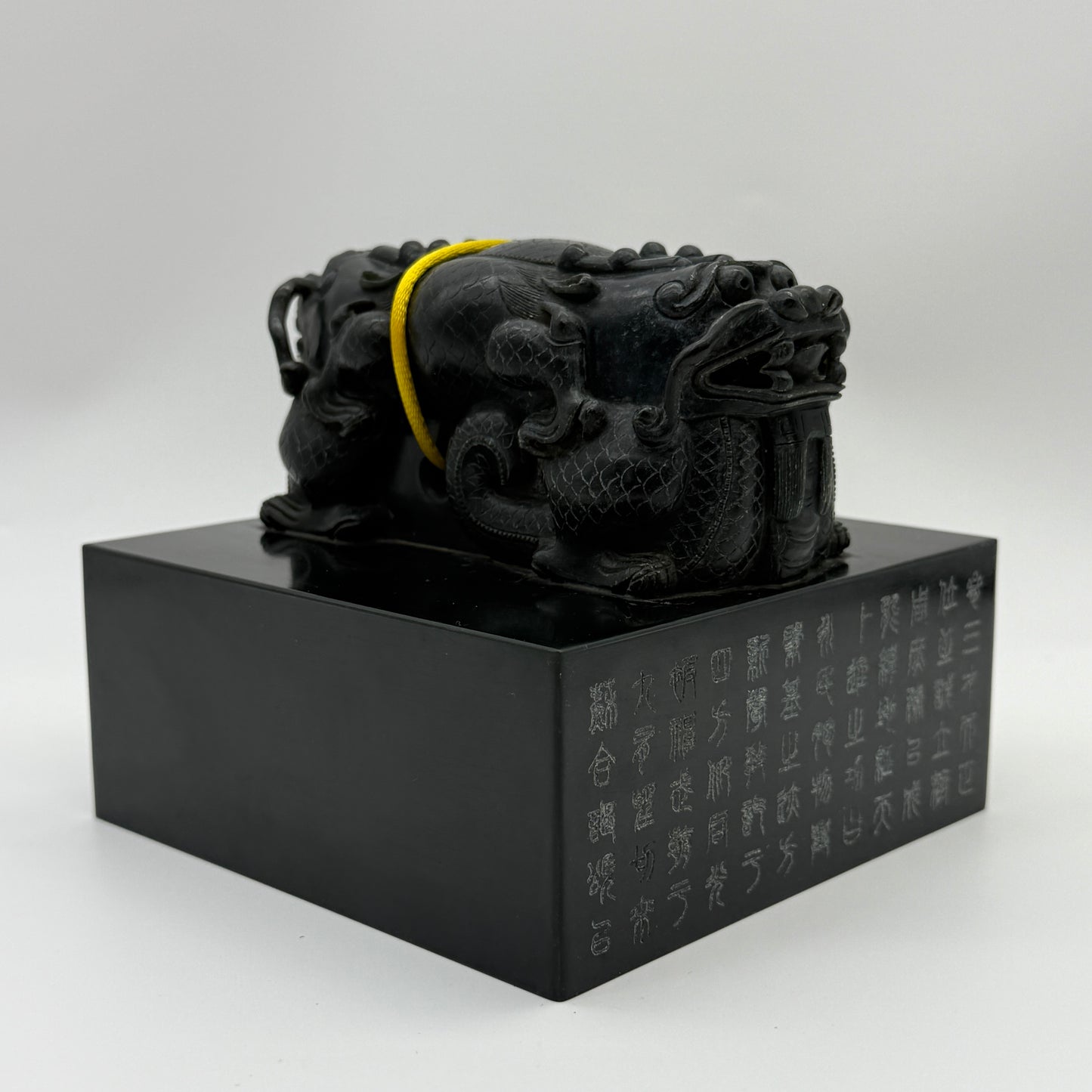 Rare Antique Natural Dark Green Nephrite Double Dragon Heads Seal 4,105.8g 134.8 by 134.3 by 120.0mm