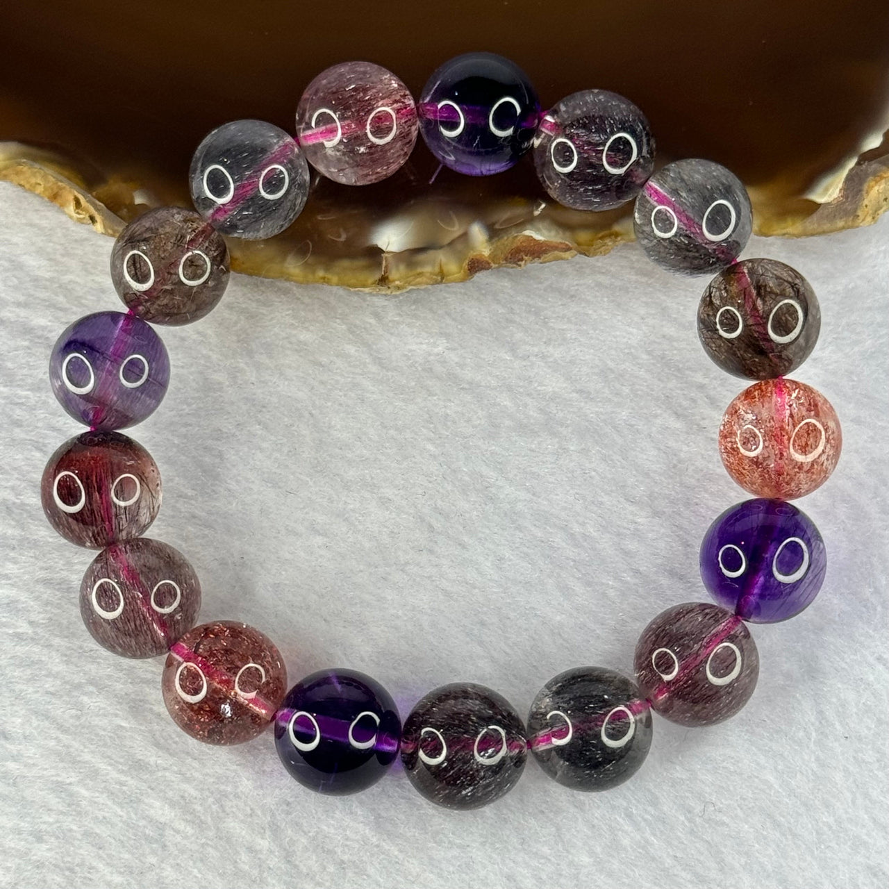 Superior Grade Natural Transparent Blackcurrant Super 7 Beads Bracelet 特级透明天然黑加仑超级七珠手链 43.28g 18cm 12.3mm 17 Beads