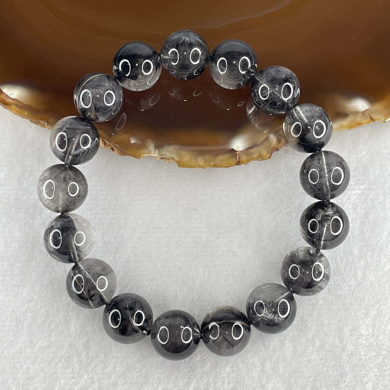 Rare Collectors Grade Sliver Titanium Rutilated Quartz Beads Bracelet 43.90g 16.5cm 12.3mm 17 Beads