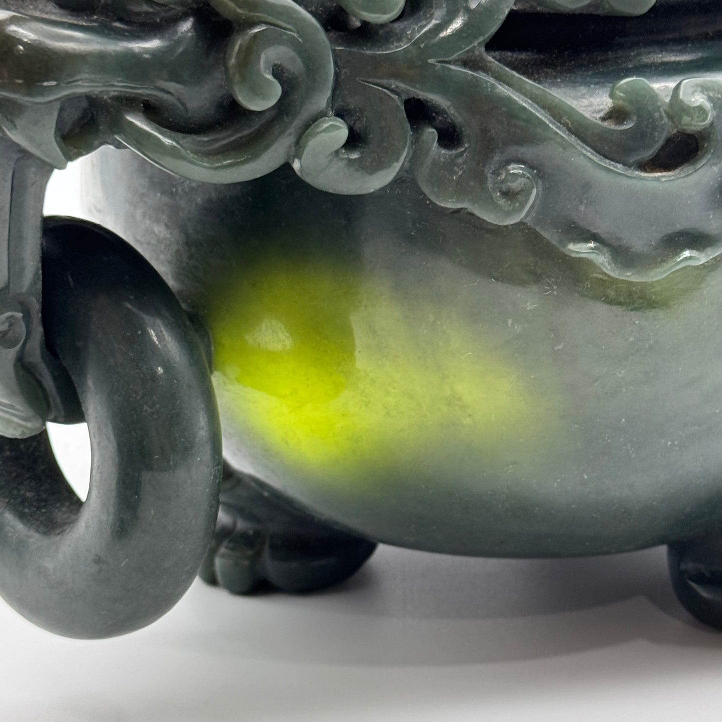 Rare Antique Natural Dark Green Nephrite Dragon Incense Burner 3,613.7g 250.0 by 170.0 by 215.0mm