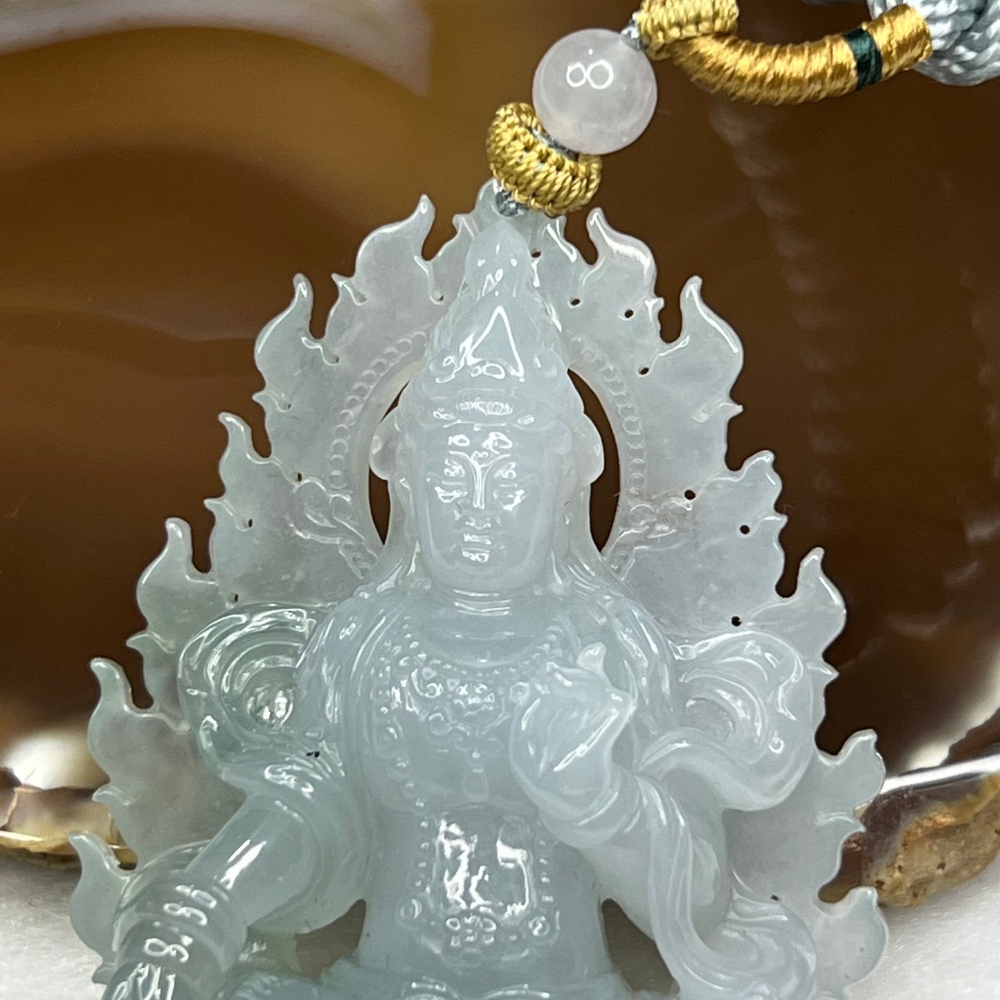 Rare Great Grand Master Icy Blue Green Jadeite Guan Yin 59.41g 65.1 by 45.6 by 15.5 mm