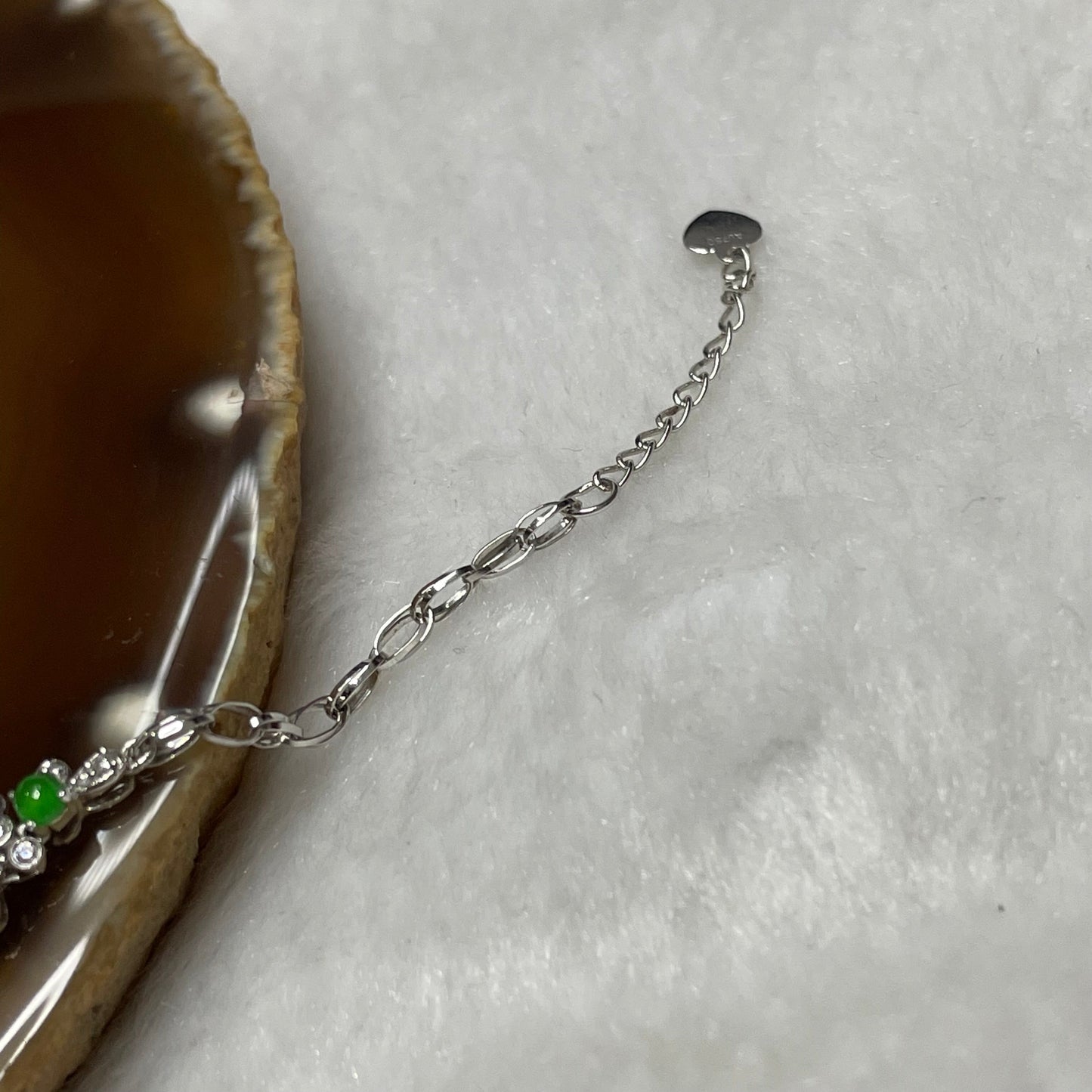 RARE Type A Semi Icy Lavender & Green Jade Jadeite Bracelet 18k white gold, natural diamonds & sapphires 7.23g Dimensions of middle piece: 88.2 by 9.2 by 4.7mm Length of Bracelet: 16cm