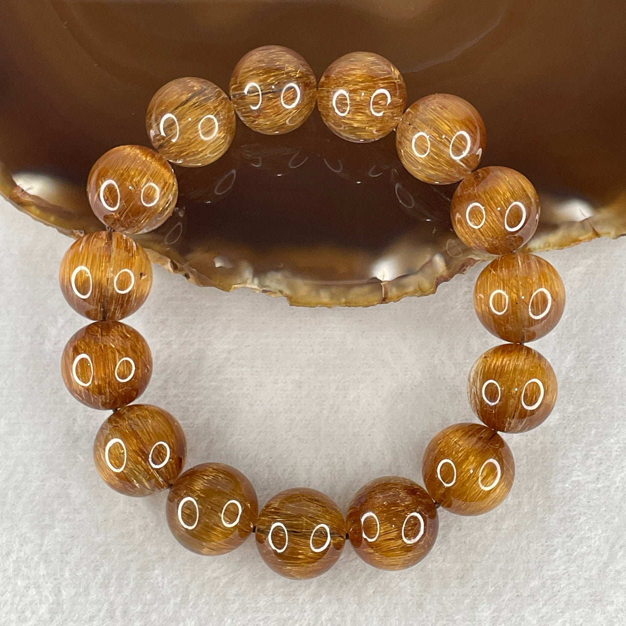 Luck, Abundance and Prosperity - Collector’s Grade "Full Shun Fa" Copper Rutilated Quartz Bracelet 59.45g 16.5cm 14.4mm 15 Beads
