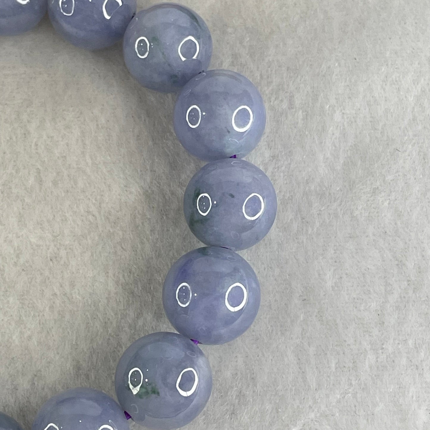 Rare High End Type A Myanmar Burmese Intense Deep Lavender Jade Jadeite Bracelet with NGI Cert - 63.76g 13.6mm/bead 16 beads