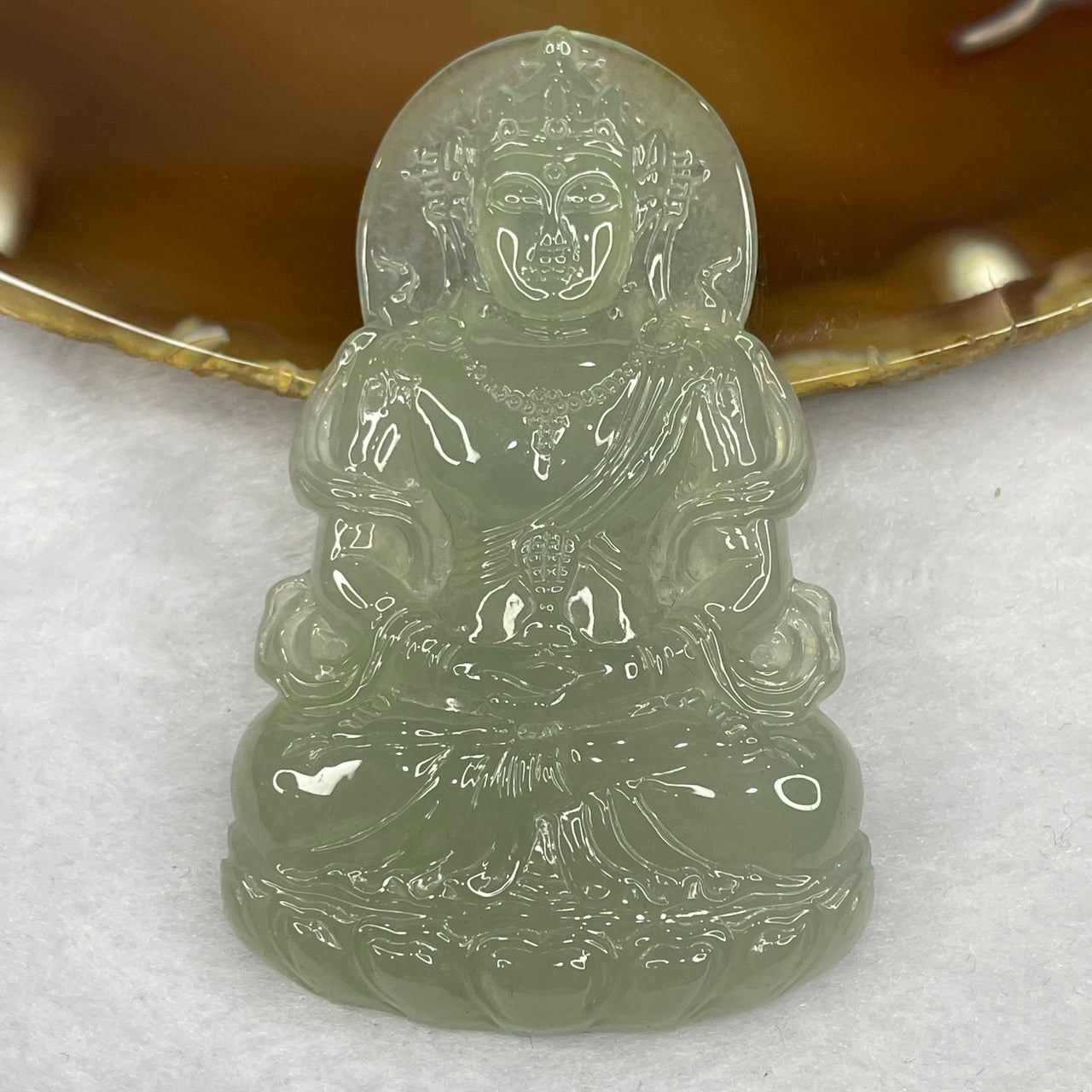 Imperial High Quality Type A High Icy Green Jadeite "Tibetan Bodhisattva" Pendant (27.05g) – Sovereign "Divine Enlightenment" Talisman for Spiritual Protection, Wisdom, and Infinite Peace 63.5 by 39.7 by 6.3mm