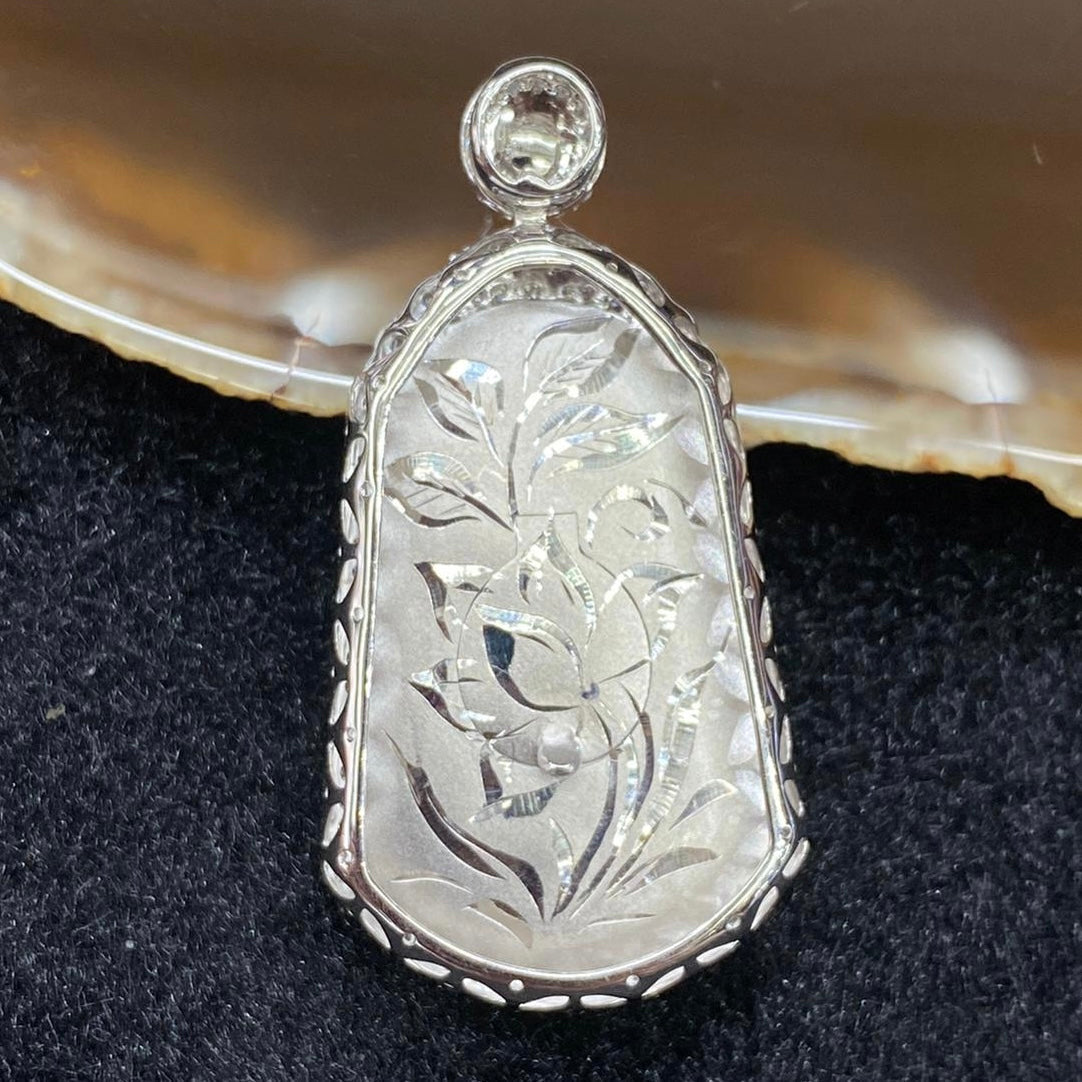 Rare High end Type A Burmese Lavender Jade Jadeite Shan Shui 18k white gold & diamonds - 13.78g 44.7 by 23.1 by 10.3mm