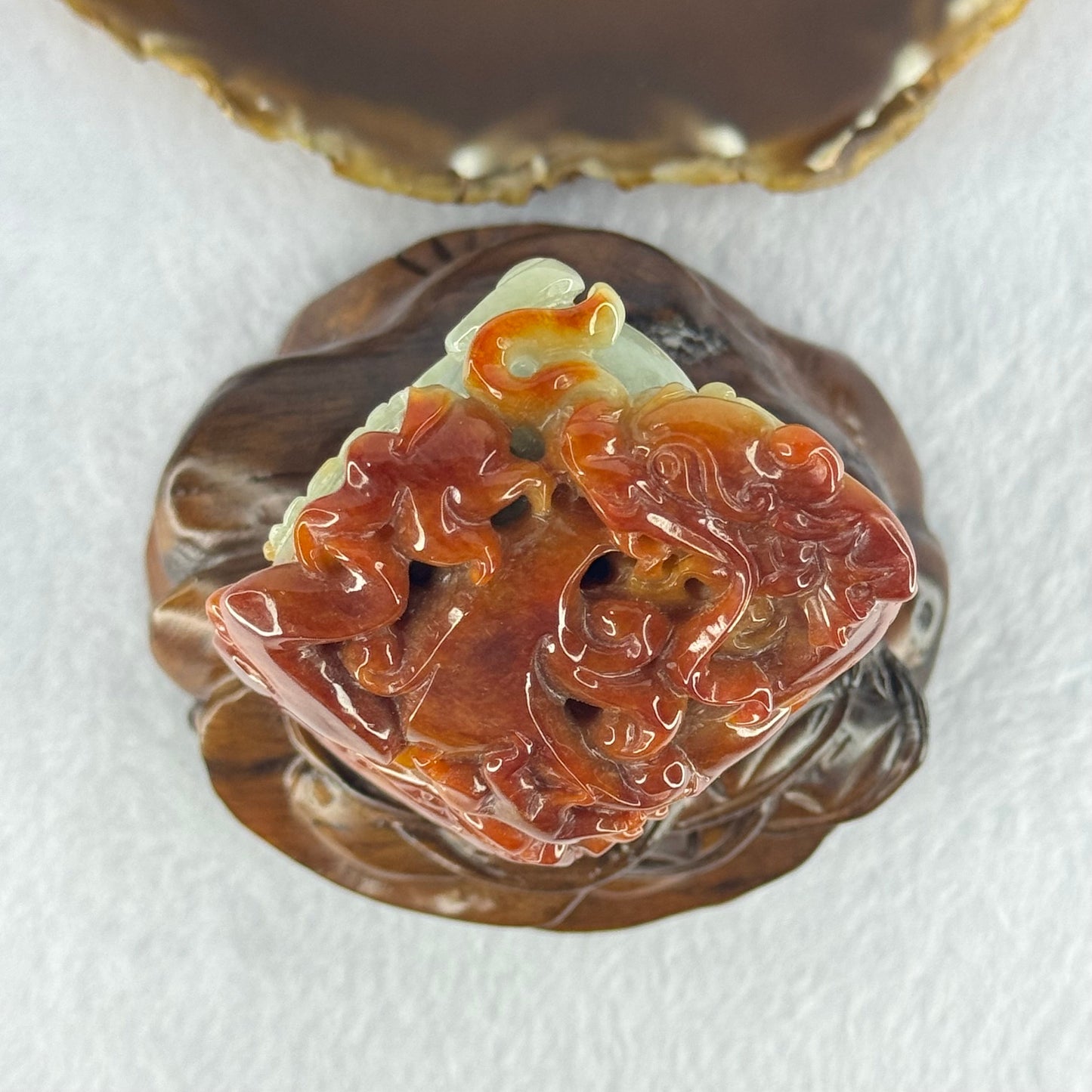 Type A Burmese Jade Jadeite Red, Green & Lavender Dragon Seal Display 565.0g 54.5 by 50.9 by 94.4mm with NGI cert