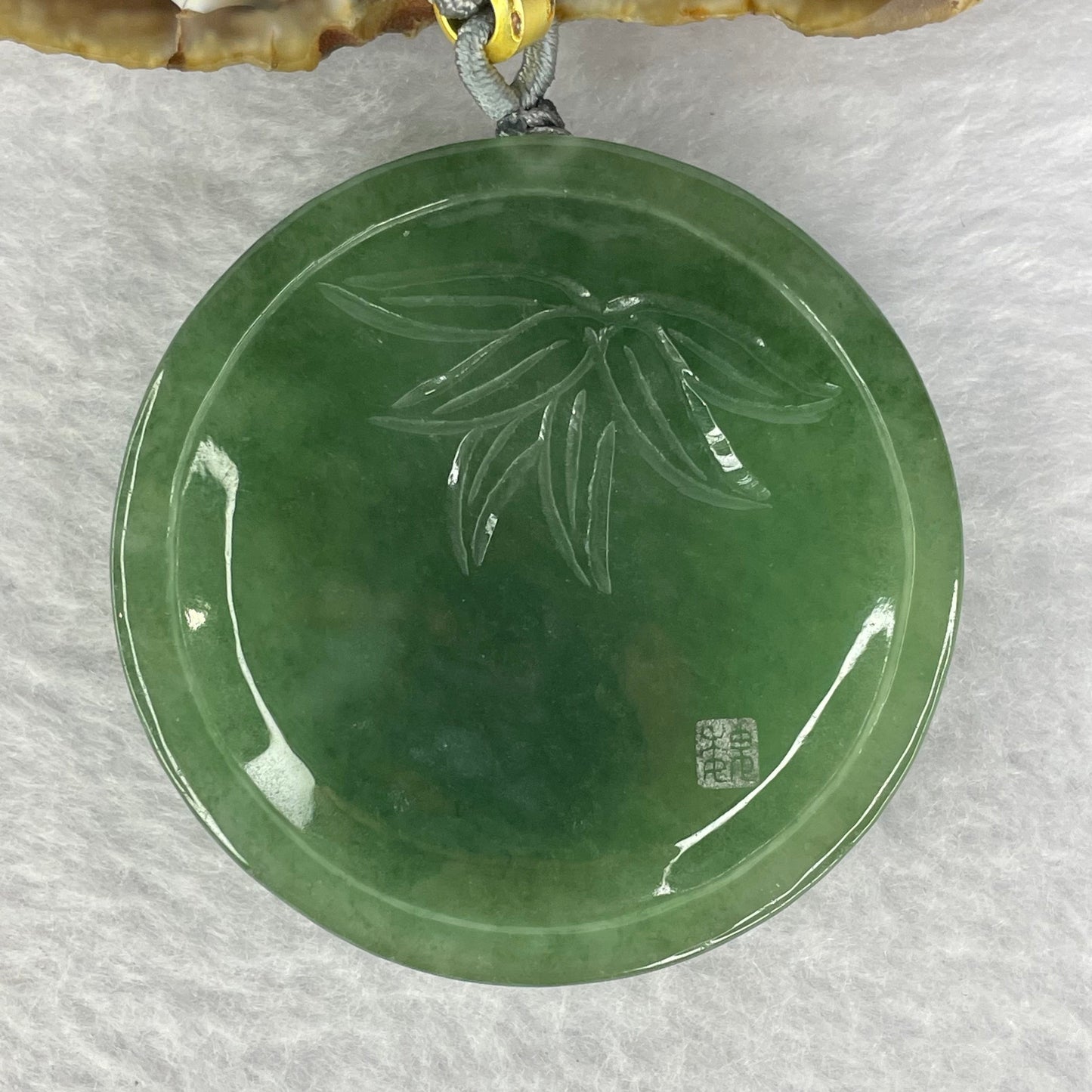 Golden Award Grand Master Type A Semi Icy Intense Green Jadeite Guan Yin on Lotus with Flowers 花开富贵观音 Pendant 62.02g 53.0 by 11.2mm