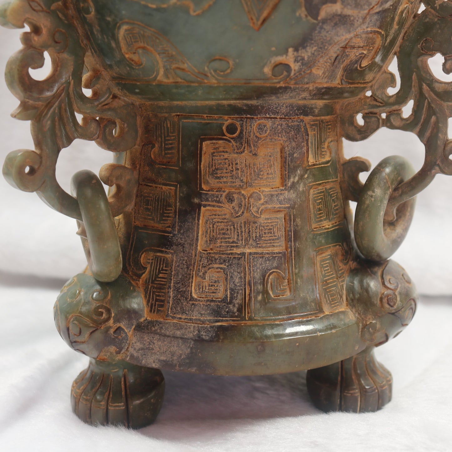 Rare Antique Natural Green with Brown Patches Nephrite Pixiu Vase 3,113.3g 148.0 by 160.0 by 335.0mm