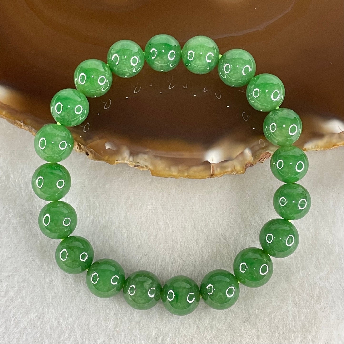 Rare High Quality Type A Full Green Jade Jadeite Beads Bracelet 29.76g 9.6mm 16cm 20 beads with NGI Cert No. 16831002