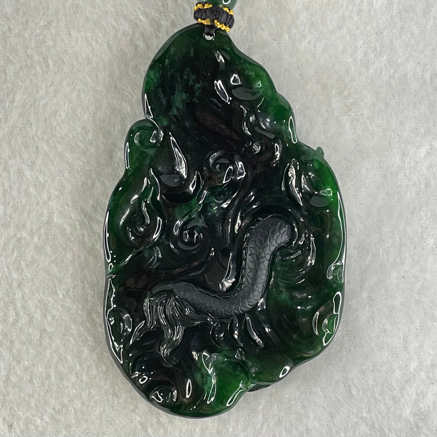 Rare High End Grand Master Type A Full Green Jadeite Guan Gong with Scroll Pendant 48.01g 72.0 by 44.8 by 9.3mm