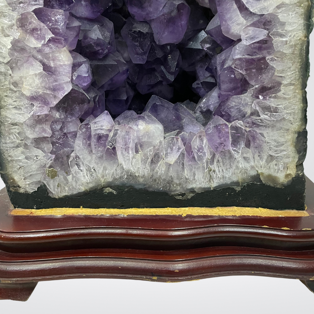 Thick Large Crystal Brazil Natural Amethyst Display Wooden Stand - 78.6kg 815 by 445 by 420mm