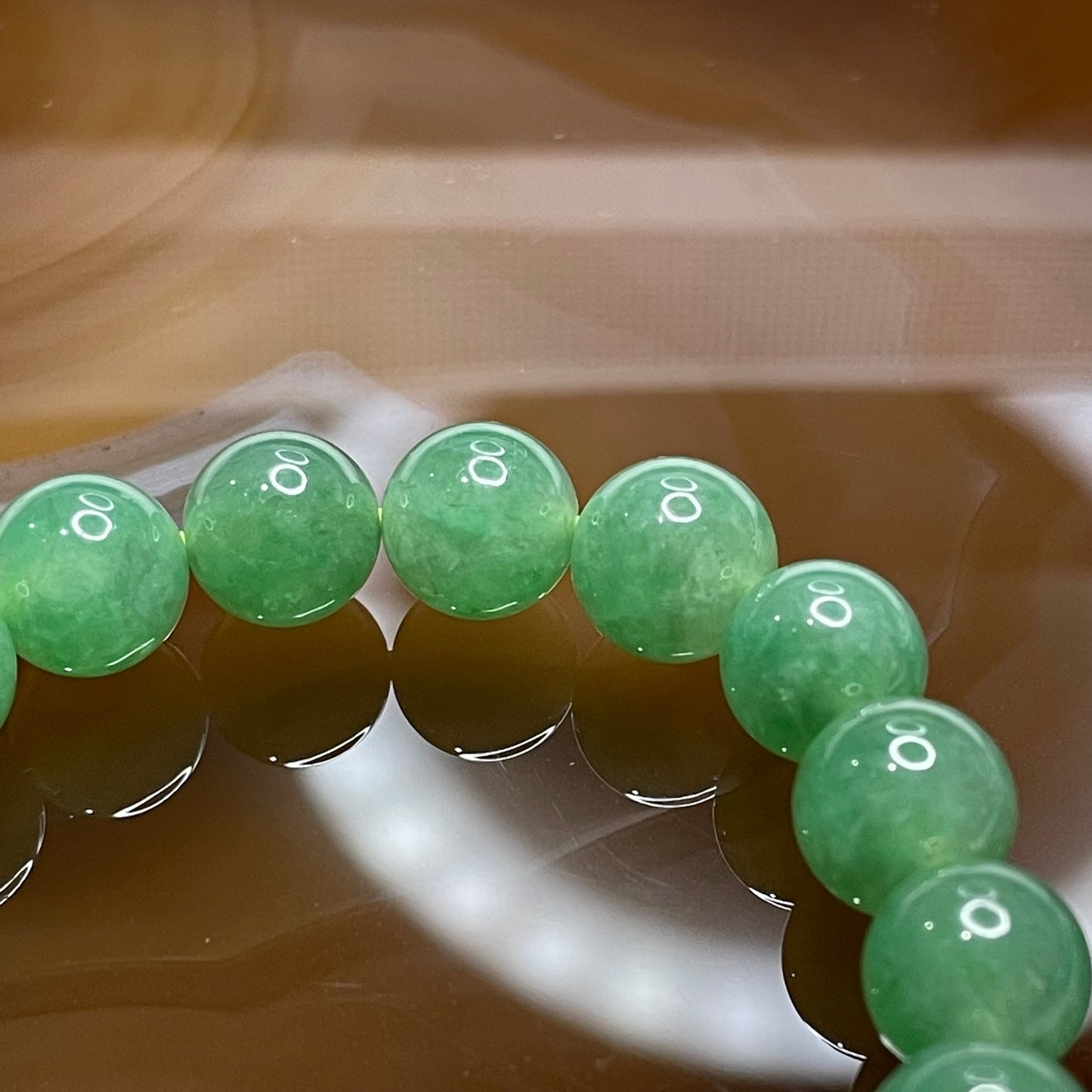 Rare Type A Semi Icy Full Green Jade Jadeite Beads Bracelet & Yellow Jade Ingot 35.34g 10.0mm/bead 18 beads