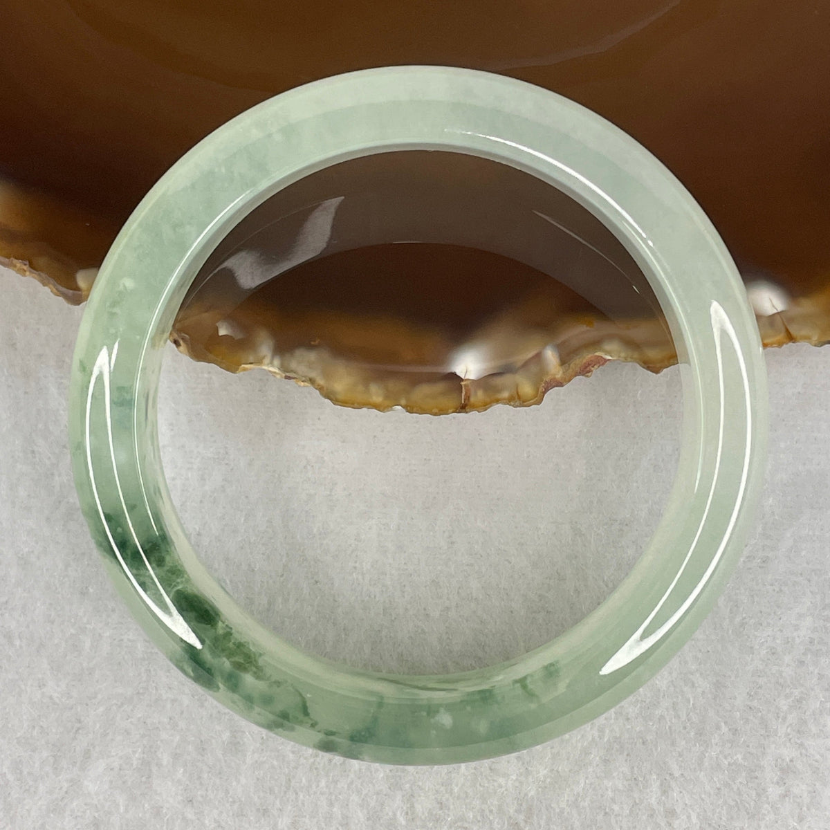 NGI Certified Very High Grade Natural Type A Icy Green with Blueish Green Piao Patches Jadeite 57.94g Inner Diameter 56.30mm 12.8 by 8.5mm (Perfect)