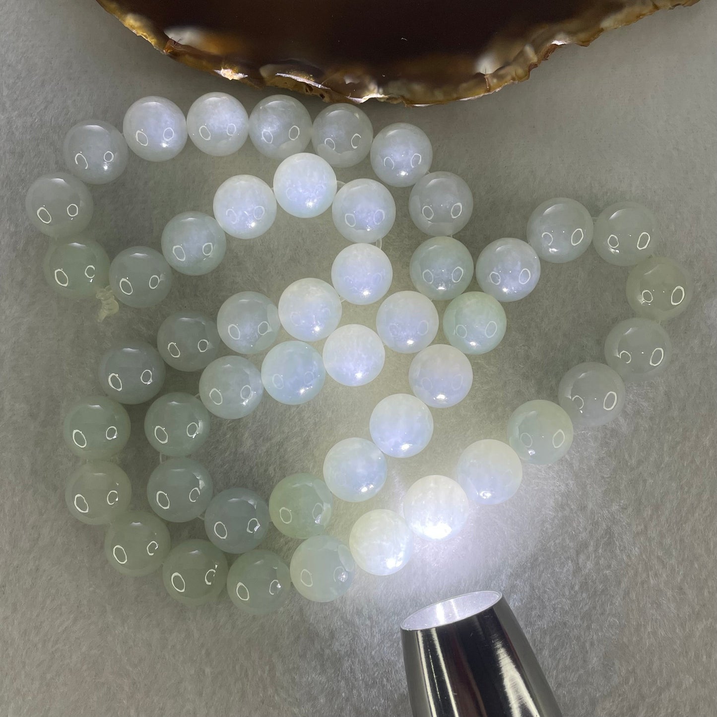 Type A Light Green Lavender Jadeite Beads Necklace 160.48g 56cm 12.6mm 48 Beads