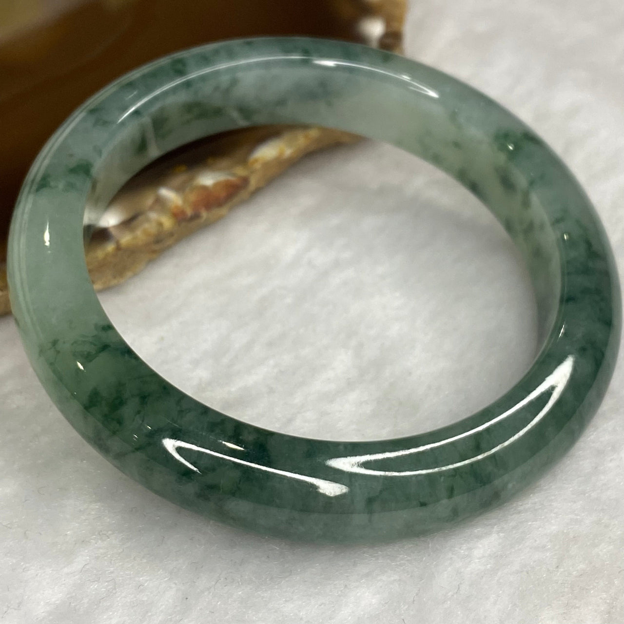 Rare High End ICY Type A Piao Hua Jadeite Bangle 60.19g 56.5mm 12.4 by 8.7mm