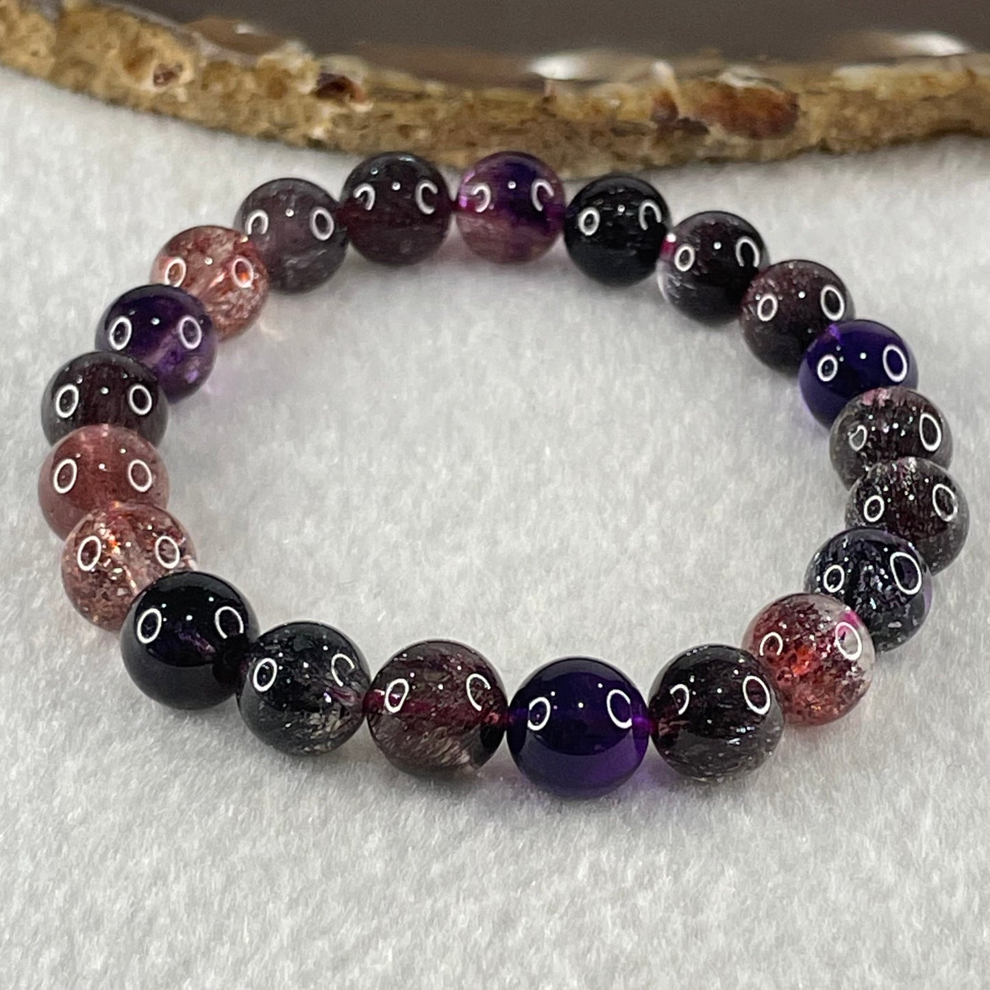 Very Very Good Grade Natural Blackcurrant Super 7 Beads Bracelet 22.56g 16cm 9.4mm 21 Beads