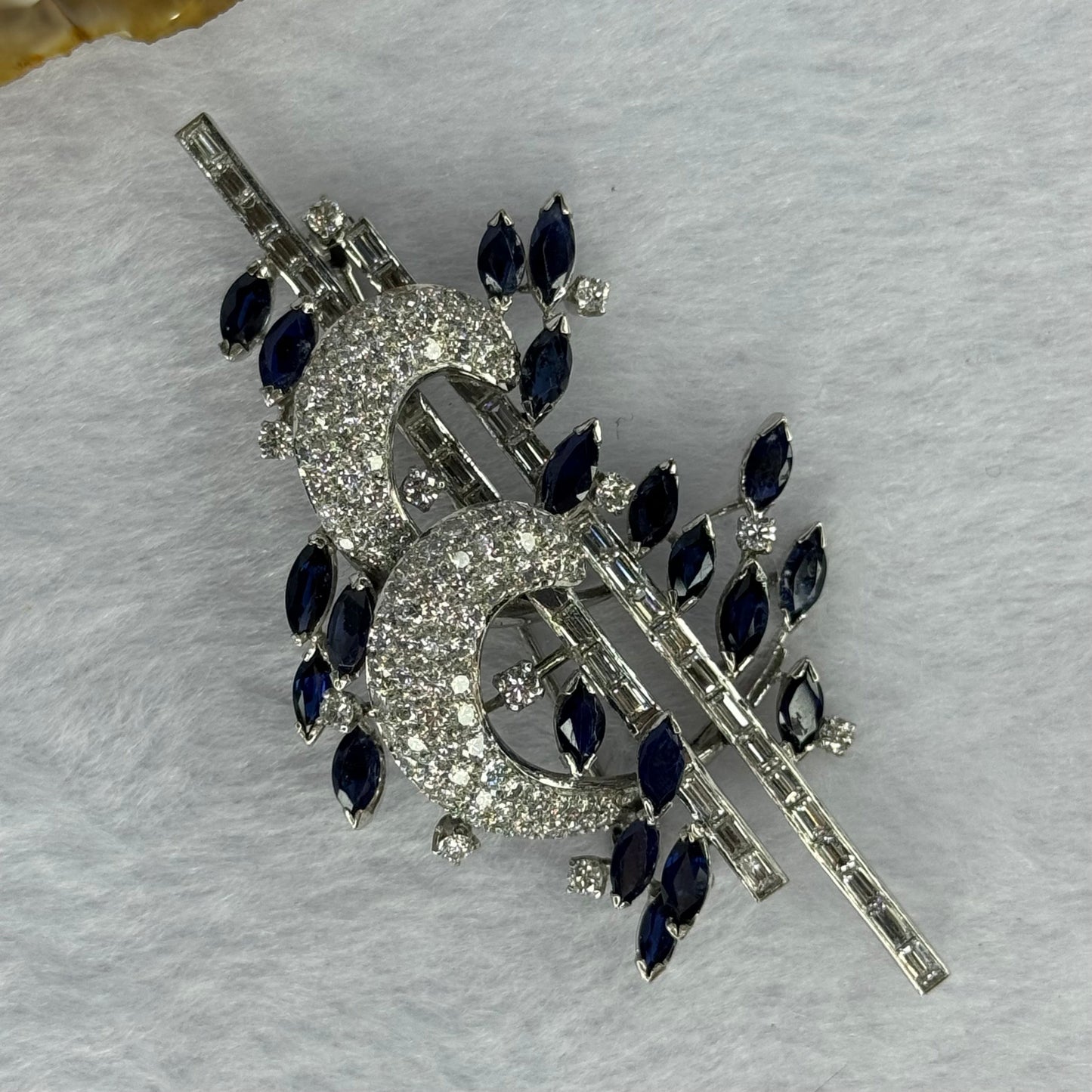Natural Blue Sapphires (Corundum) Approx. 5.7 cts. Total 18.47g including 21 Sapphires, Natural Diamonds in 14K White Gold with NGI Cert No. 82835785