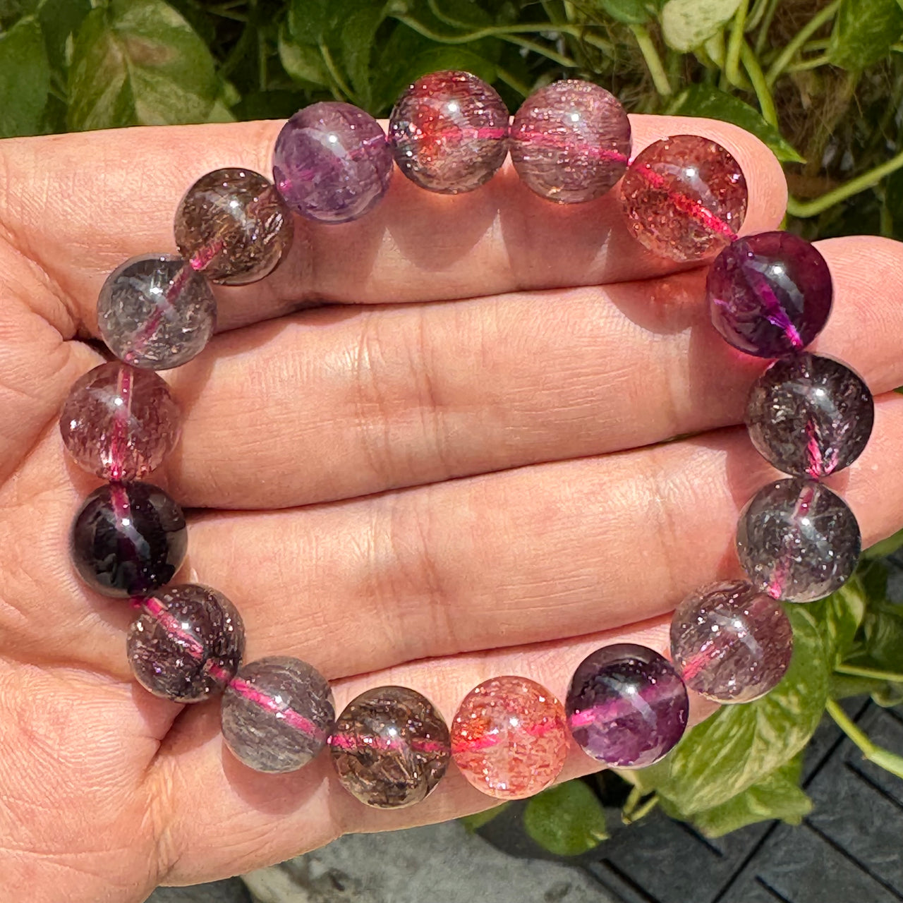 Superior Grade Natural Transparent Blackcurrant Super 7 Beads Bracelet 特级透明天然黑加仑超级七珠手链 43.28g 18cm 12.3mm 17 Beads