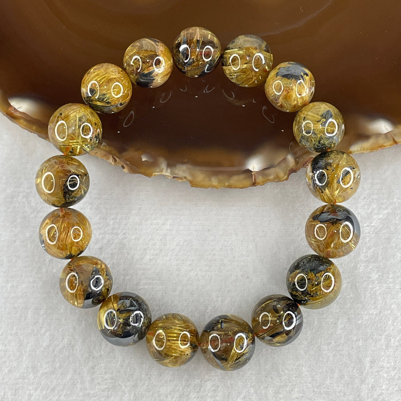 Rare Collectors Grade Full Golden Rutilated Quartz with Titanium Beads Bracelet 50.99g 17cm 12.8mm 17 Beads