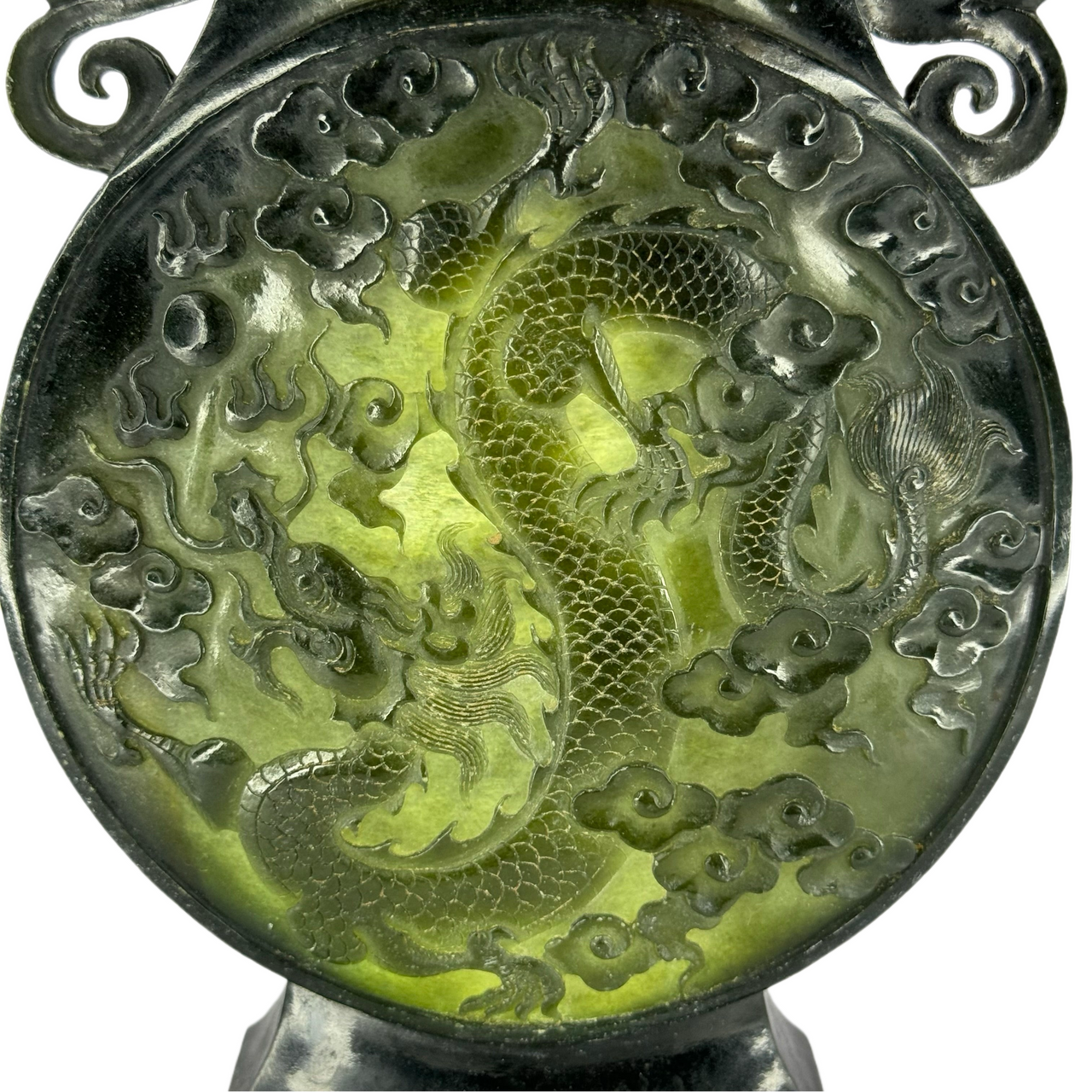 NGI Certified Rare Antique Old Mine Highly Translucent Natural Nephrite Vase 131.60 and 630.97g 77.1 x 49.7 x 69.5 and 216.2 x 144.2 x 58.5mm