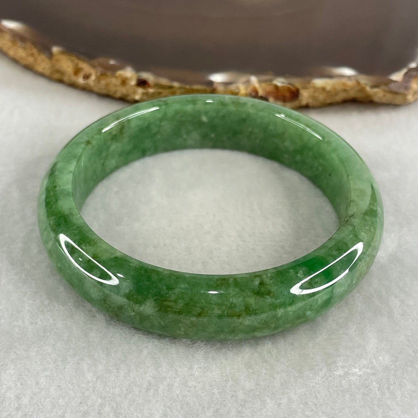 Rare Type A Full Spicy Green Jadeite Bangle 55.95g Inner Diameter 55.2mm 13.5 by 7.8mm (Slight Internal Lines)