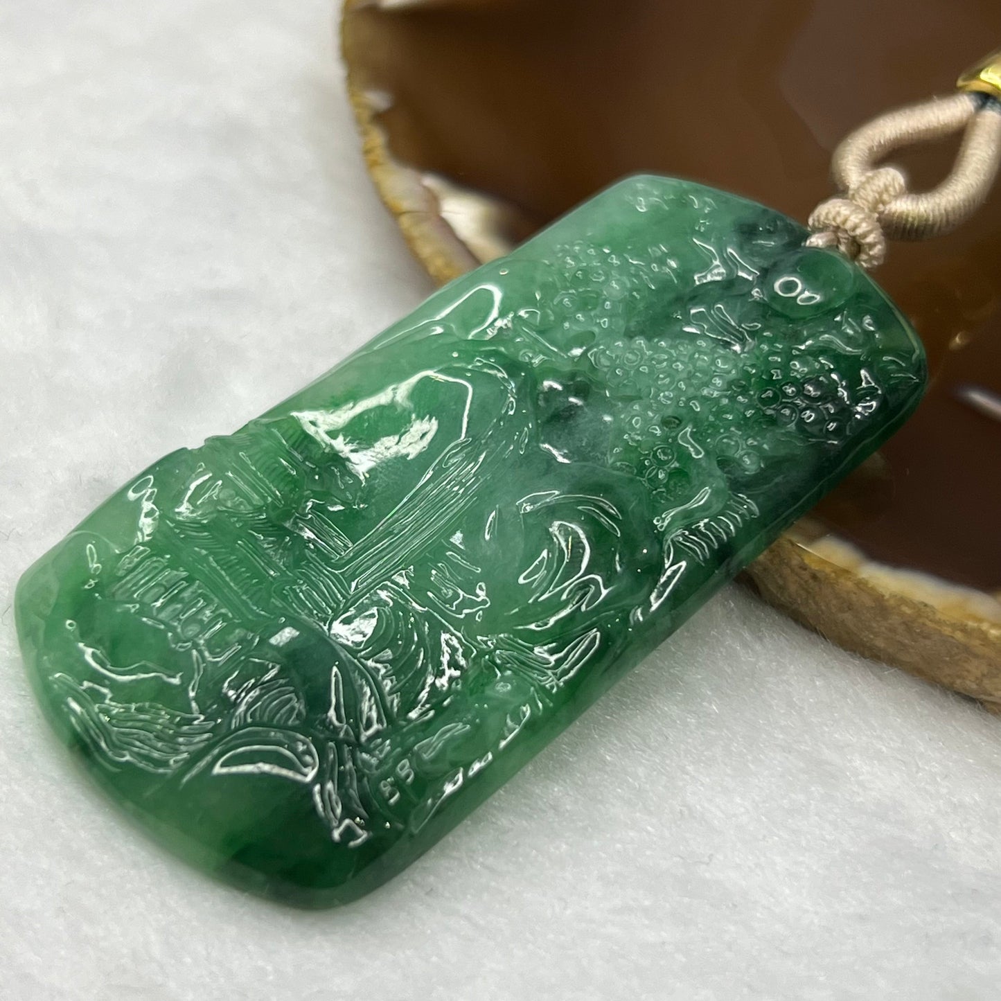 Type A ICY Spicy Green Jade Jadeite Shan Shui Pendant 35.06g 63.8 by 35.2 by 6.0mm