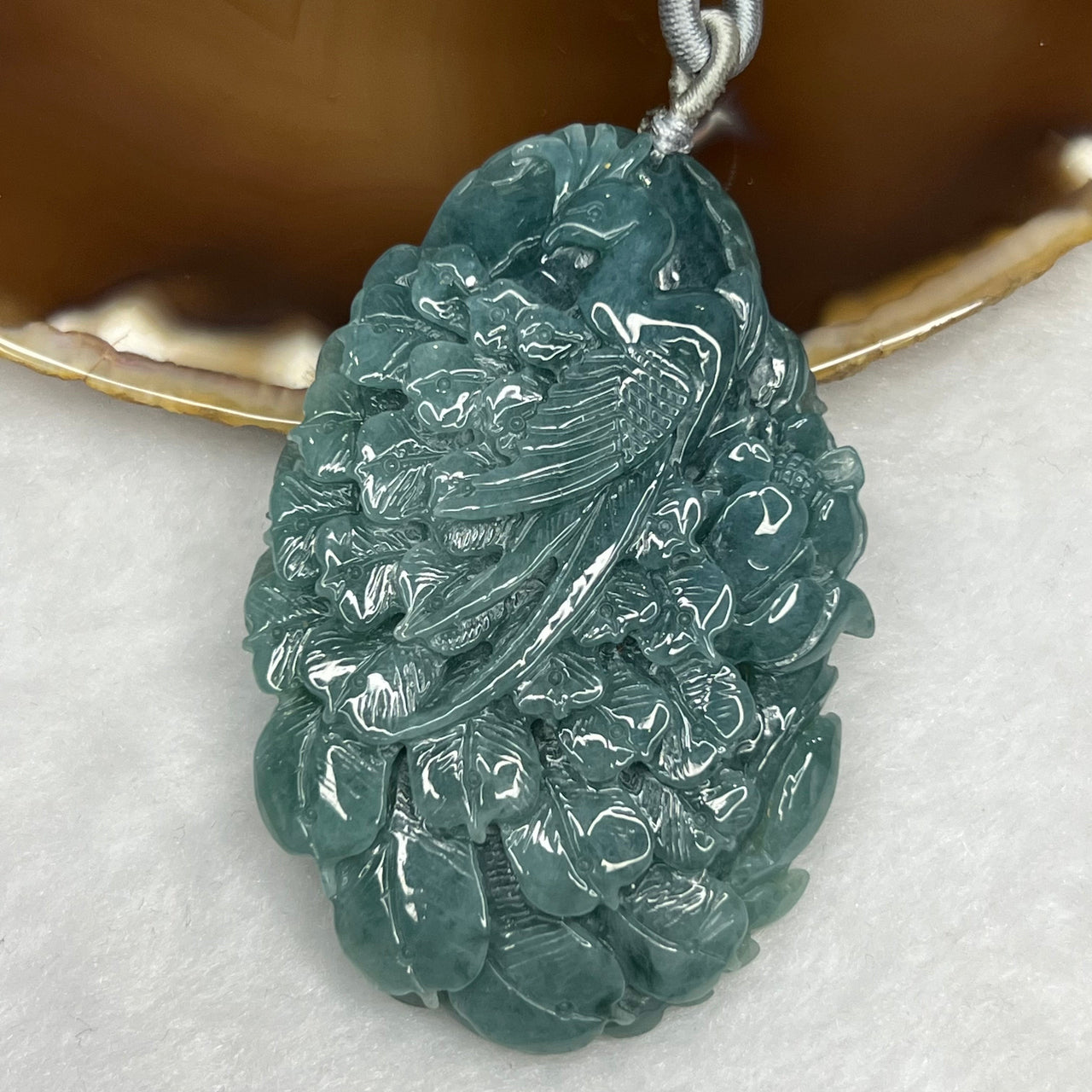 Type A RARE INTENSE Blue Jade Jadeite Phoenix Pendant 51.58g 66.4 by 45.7 by 9.9 mm Inner Diameter 53.4mm