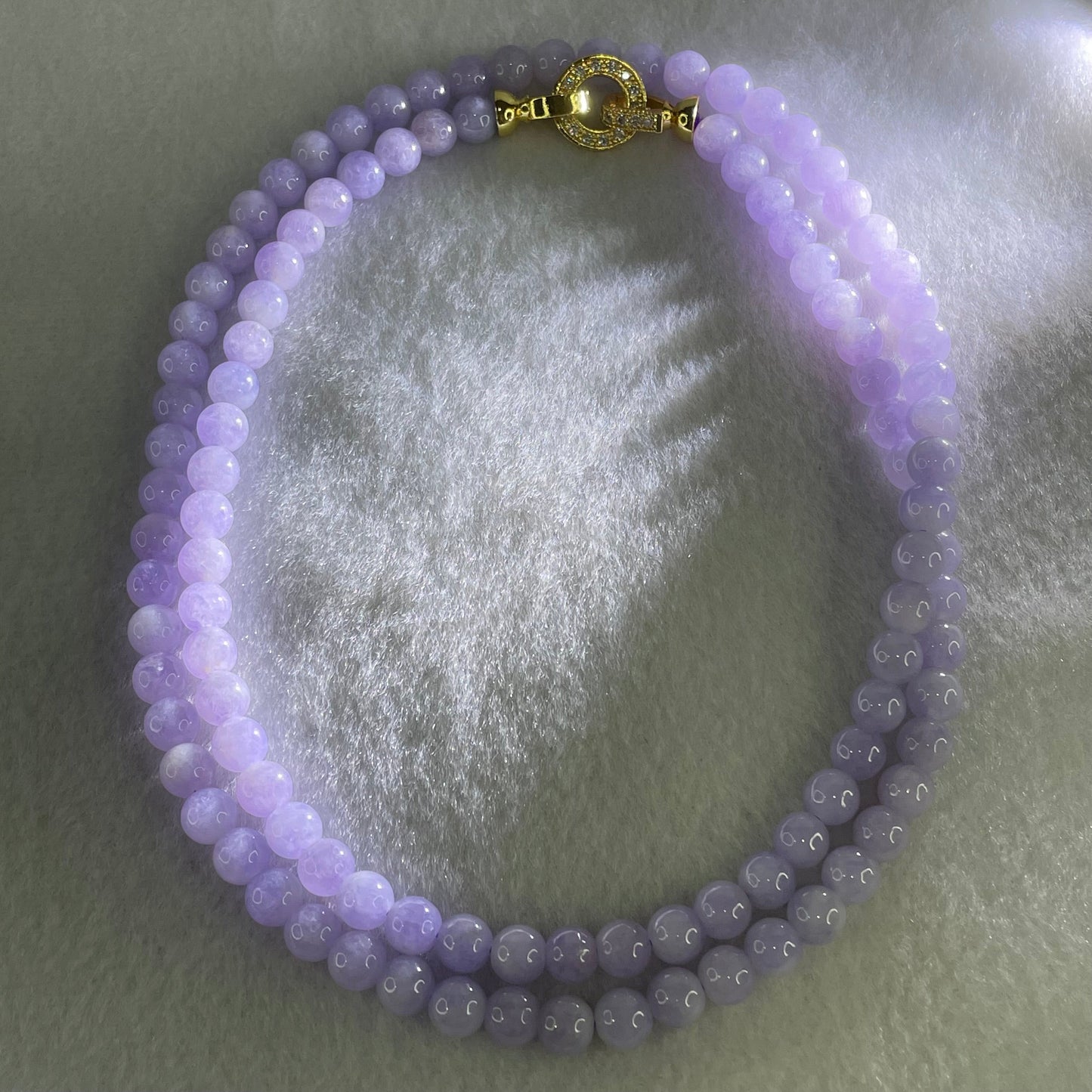 Very Rare High Grade Type A Full Intense Lavender Jadeite Beads Necklace 45.17g 64cm 6.2mm 108 Beads