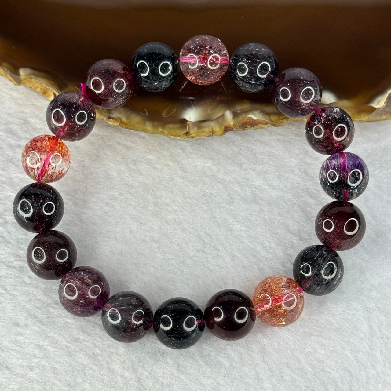 Super Rare Triple Excellence Grade Natural Transparent Dark Blackcurrant Super 7 Beads Bracelet 超级罕见三重卓越级透明深天然黑加仑超级七珠手链 40.12g 18cm 11.9mm 18 Beads