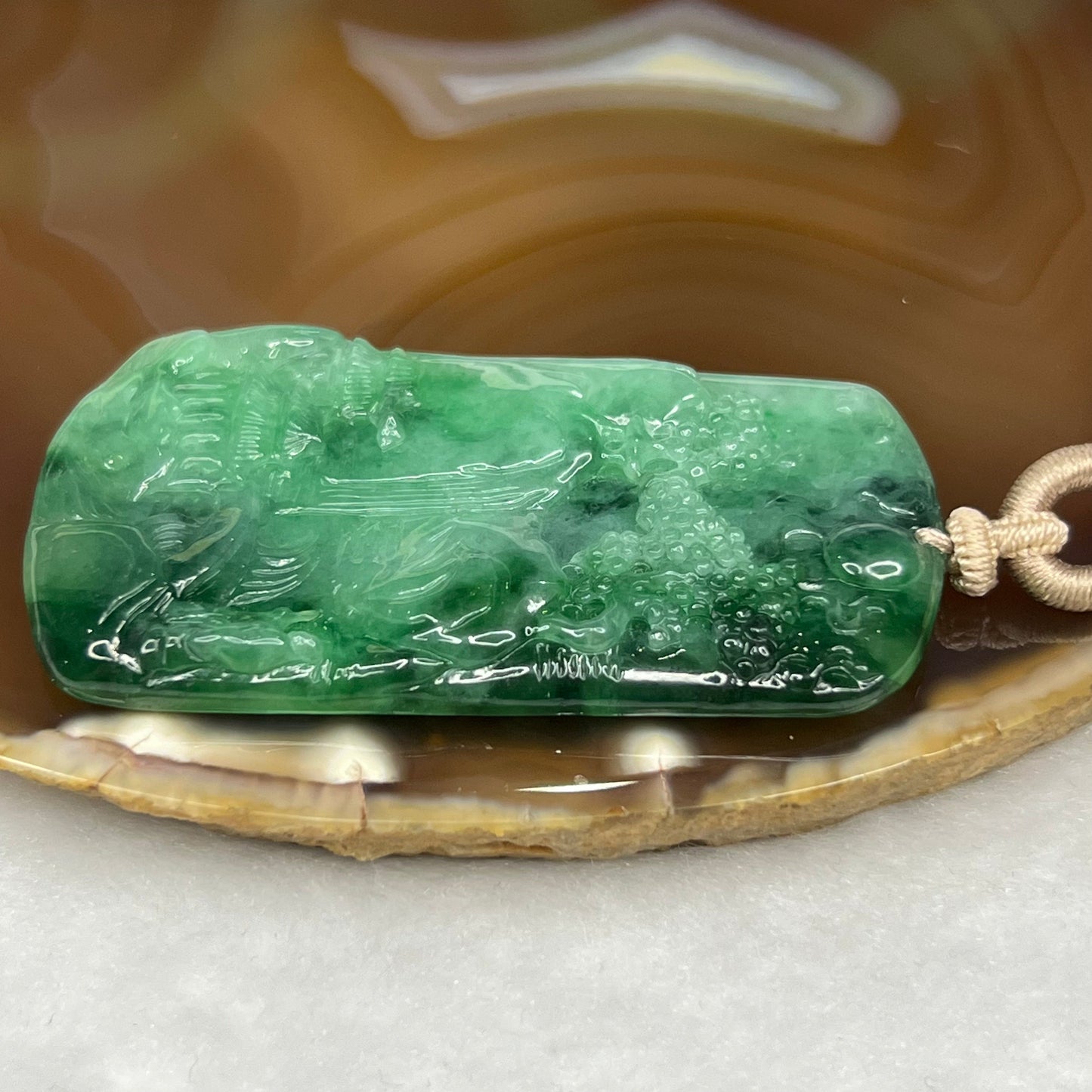 Type A ICY Spicy Green Jade Jadeite Shan Shui Pendant 35.06g 63.8 by 35.2 by 6.0mm