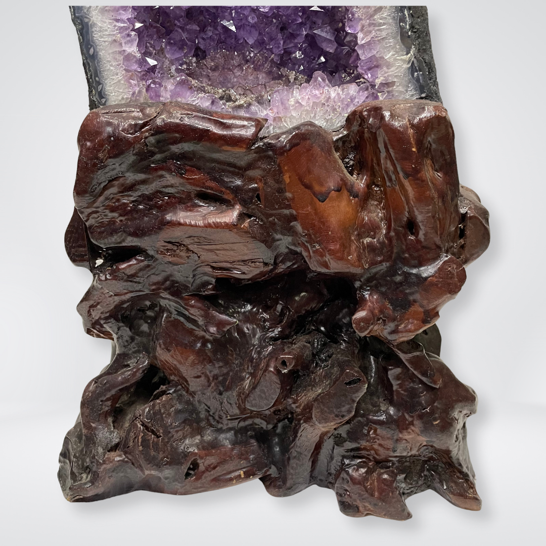 Unique Natural Amethyst with Silver Crystal at the bottom as Treasurers Gold Display Wooden Stand - 49.0kg 1020 by 310 by 330mm