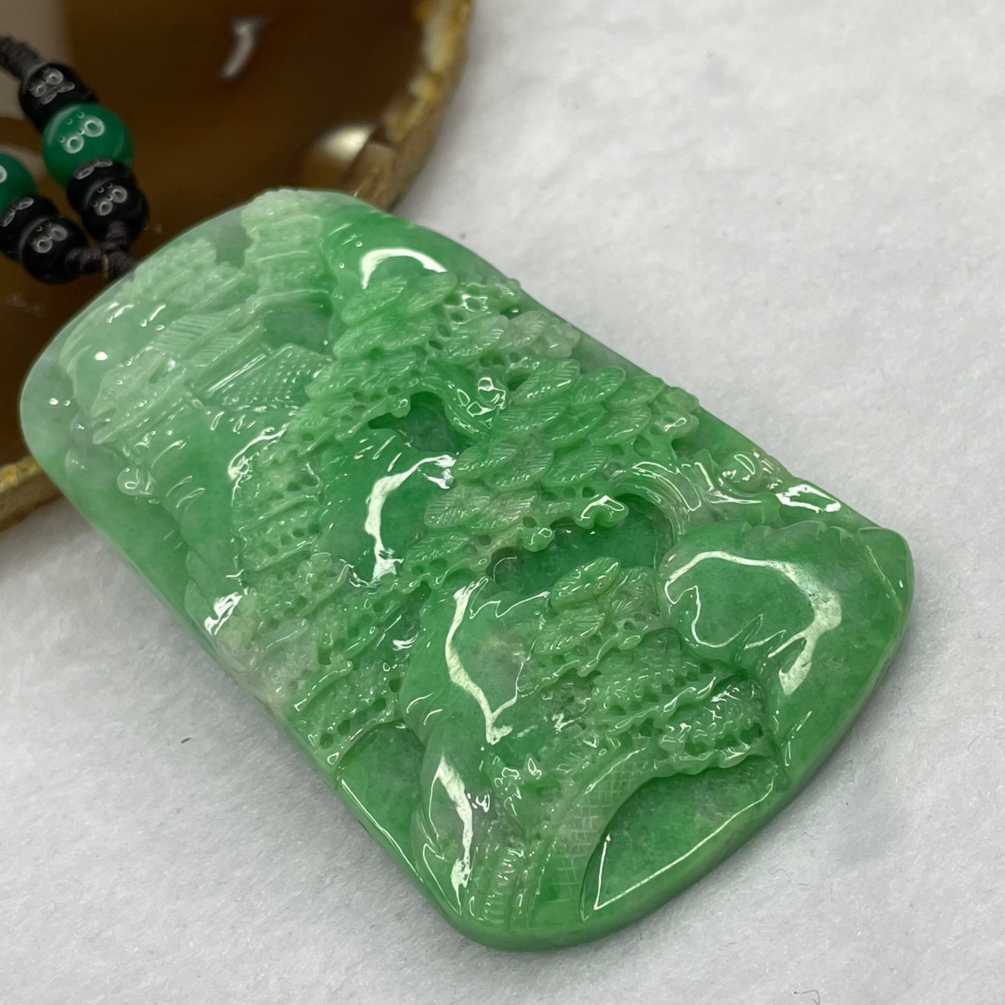 Grand Master Certified Type Intense Apple Green and Lavender Jadeite Shan Shui Pendant 64.07g 73.9 by 45.7 by 9.5mm