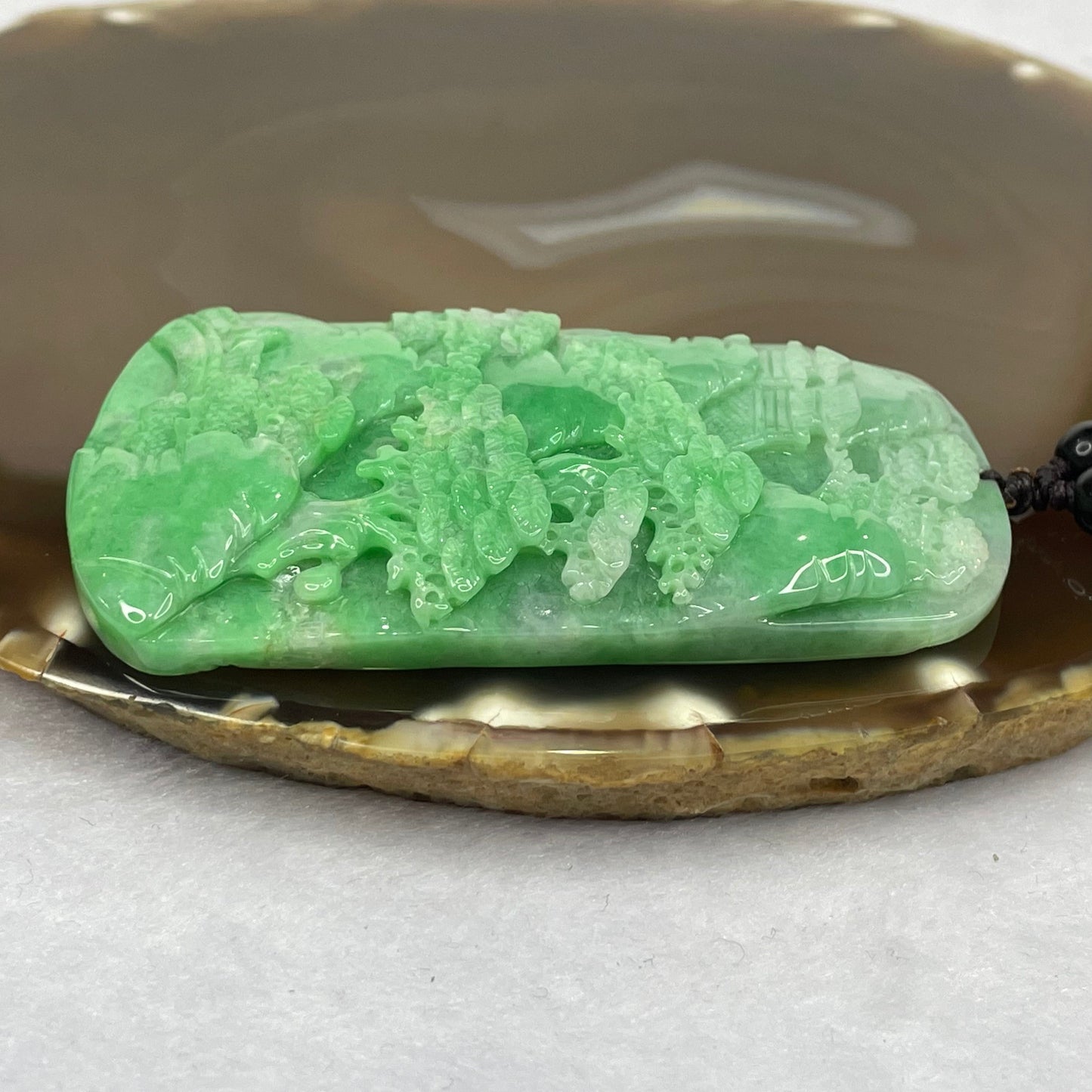Grand Master Certified Type Intense Apple Green and Lavender Jadeite Shan Shui Pendant 64.07g 73.9 by 45.7 by 9.5mm