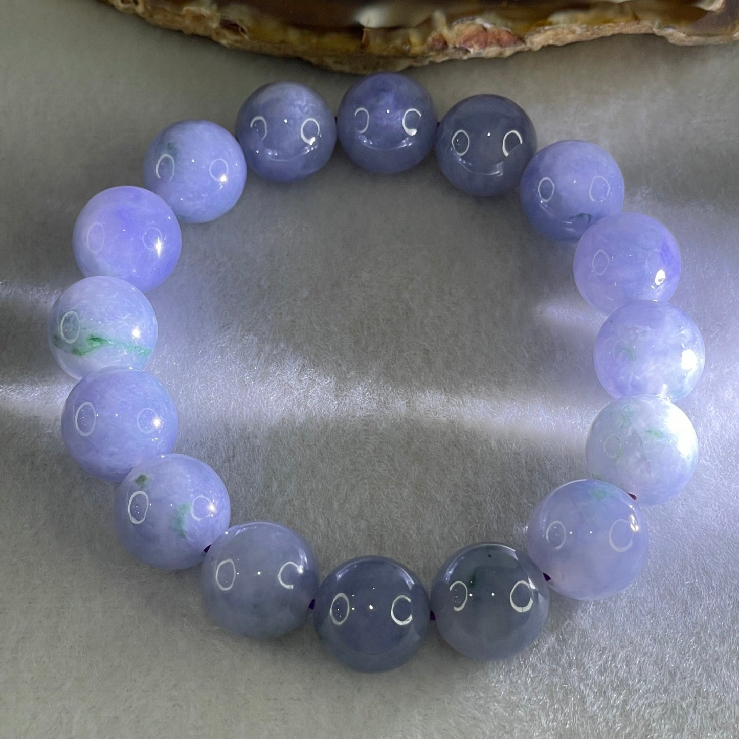 Rare High End Type A Myanmar Burmese Intense Deep Lavender Jade Jadeite Bracelet with NGI Cert - 63.76g 13.6mm/bead 16 beads