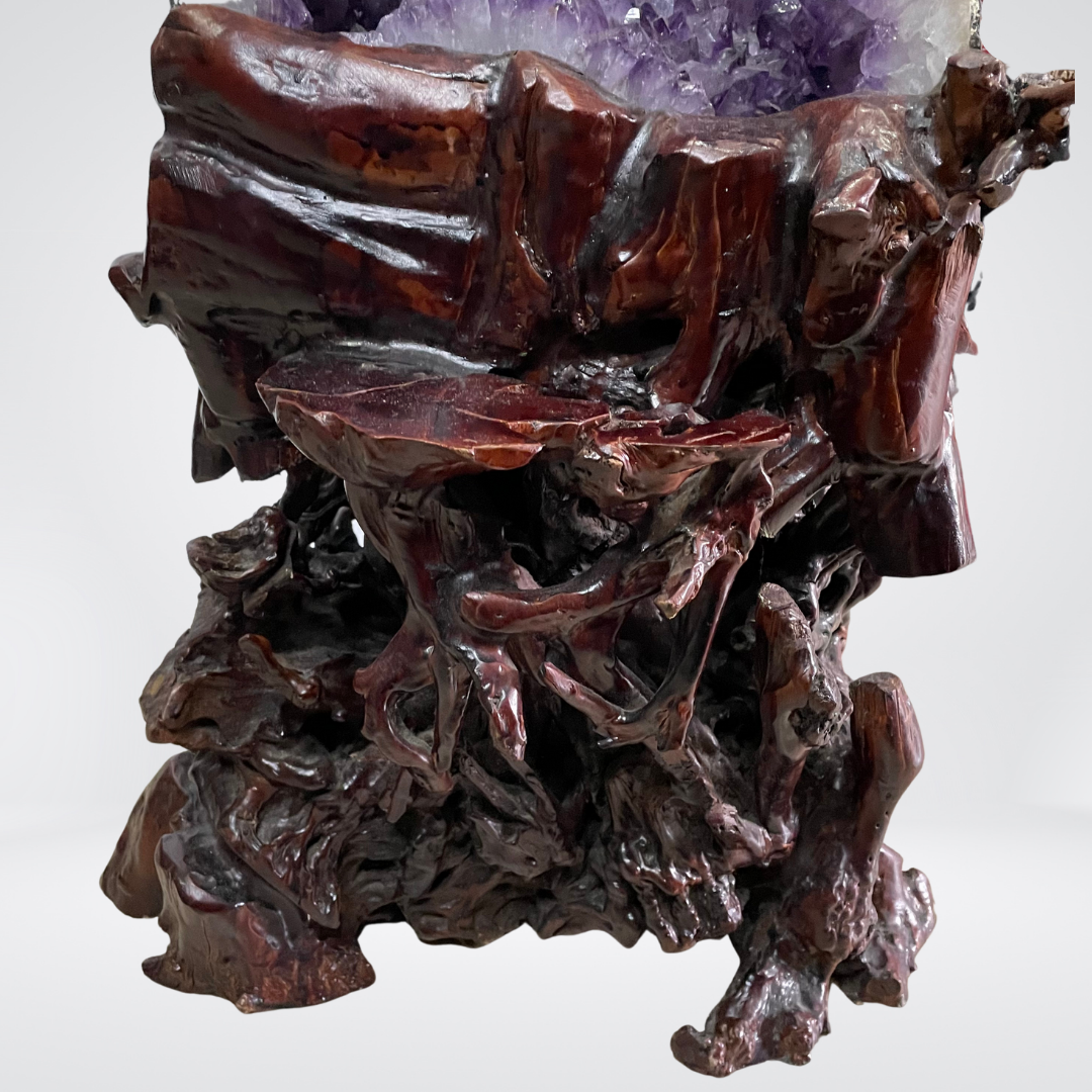 Large Natural Amethyst Display Wooden Stand - 89.12kg 1090 by 480 by 504mm