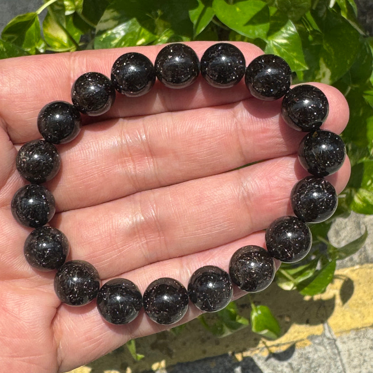 Collectors Grade Natural Black Fire Works Super 7 Quartz Beads Bracelet 40.92g 17cm 11.8mm 18 Beads