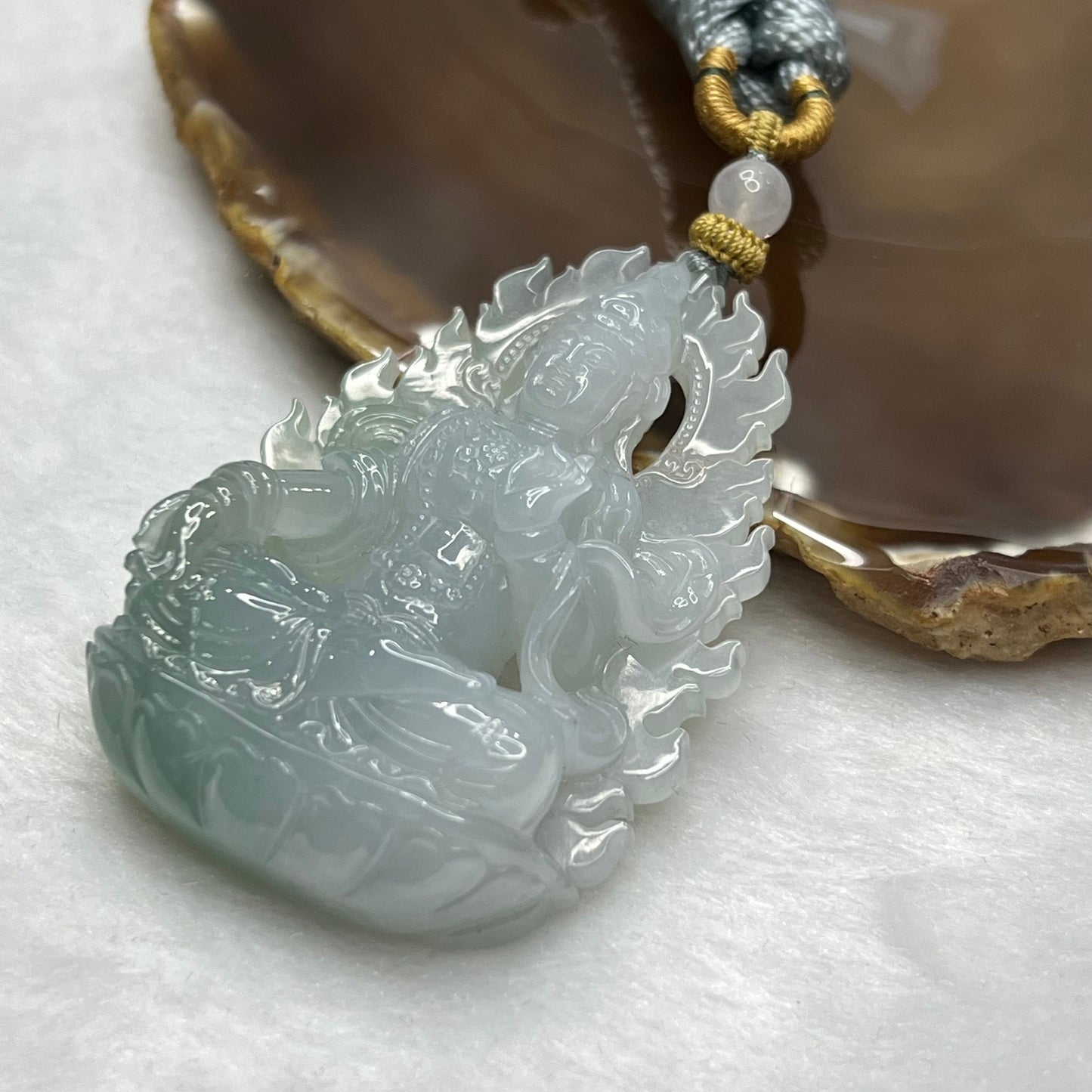 Rare Great Grand Master Icy Blue Green Jadeite Guan Yin 59.41g 65.1 by 45.6 by 15.5 mm